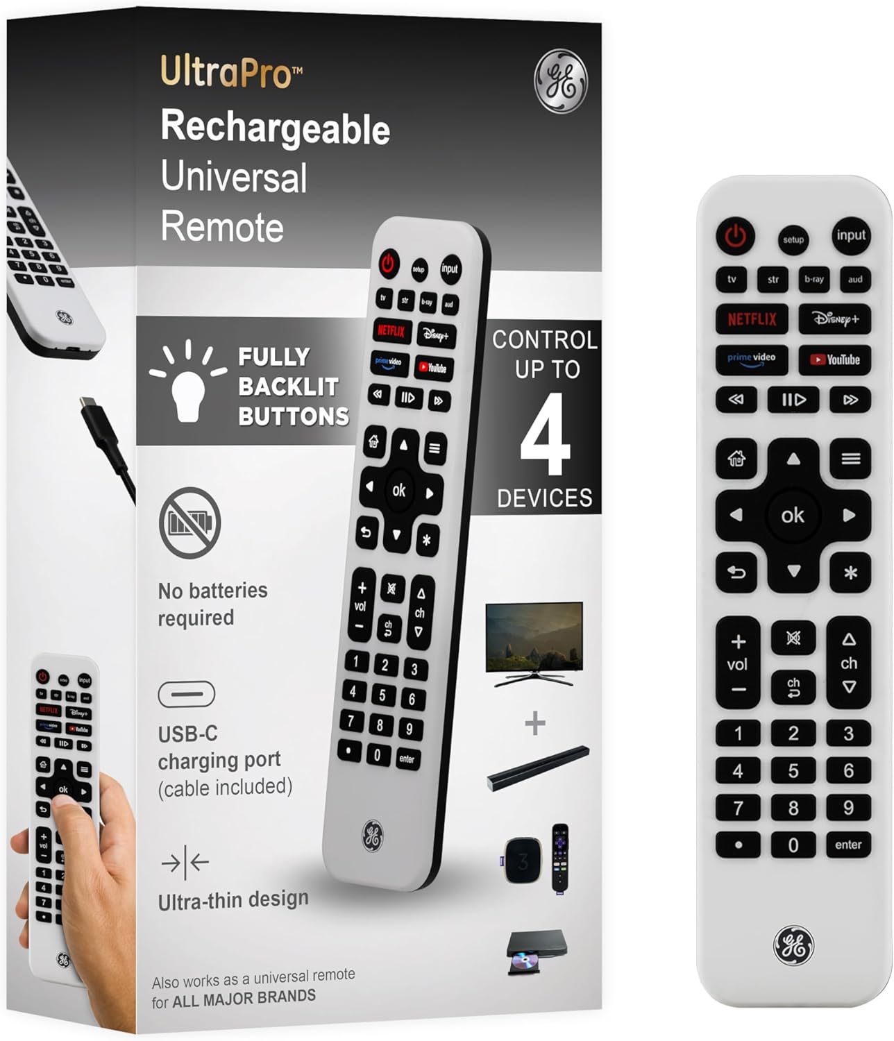 Detalle de GE Rechargeable 4-Device Universal Remote with Backlit Keys (Model 80984)