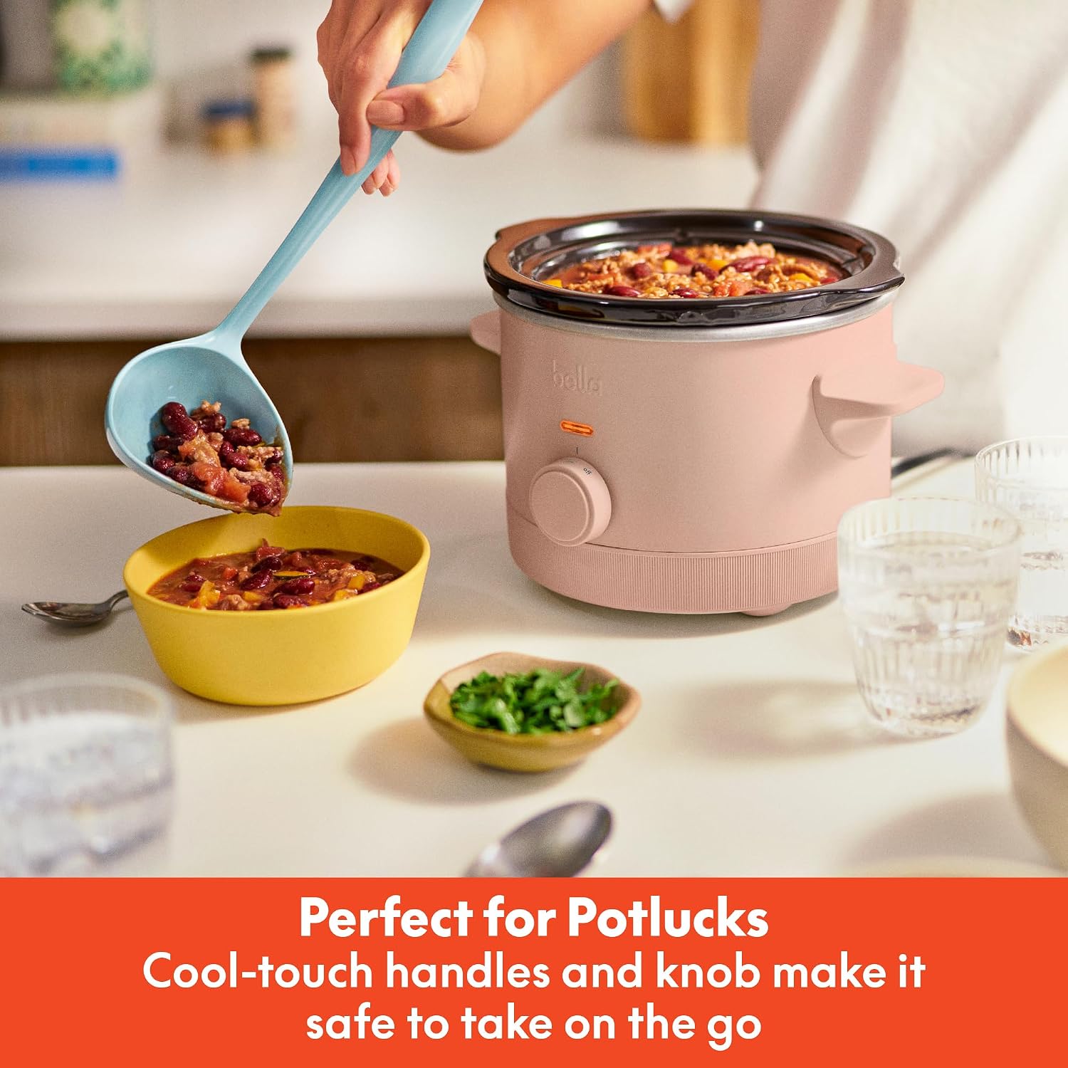 Detalle de bella 1.5 Qt Slow Cooker with 3 Heat Manual Control, Ceramic Nonstick Coating (Blossom)