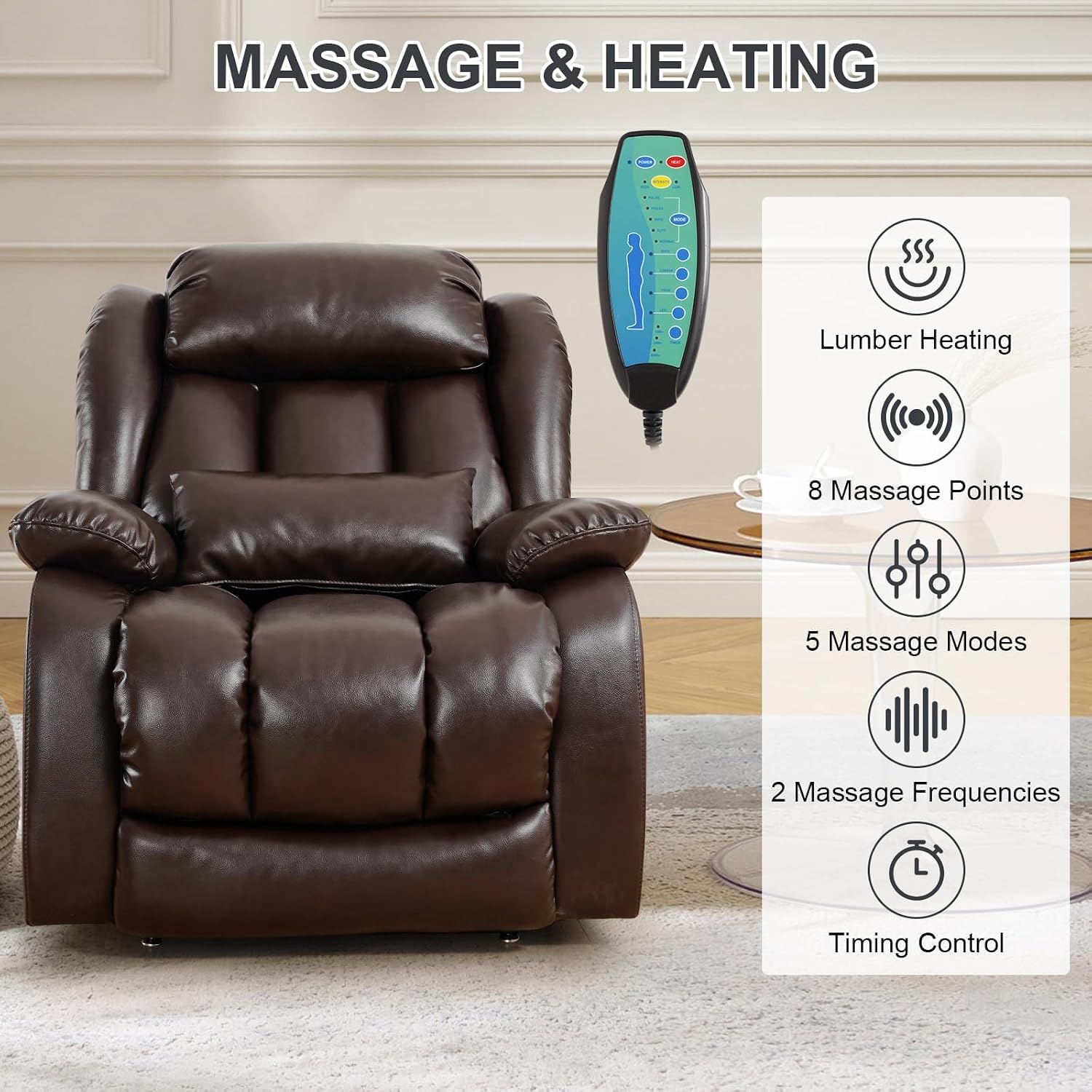 Detalle de EDILLY RVL003 Power Lift Recliner, X-Large Genuine Leather, Heated Massage