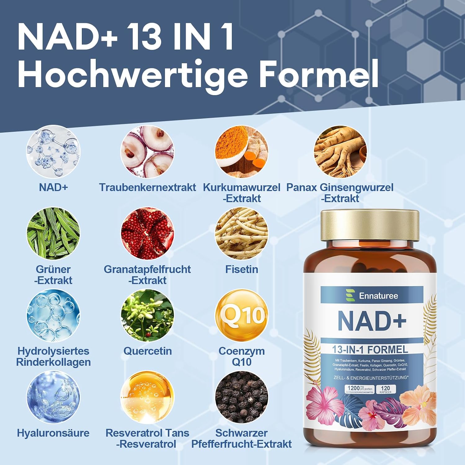 Detalle de NAD Supplement 1200 mg NAD 13, 120 Kapseln