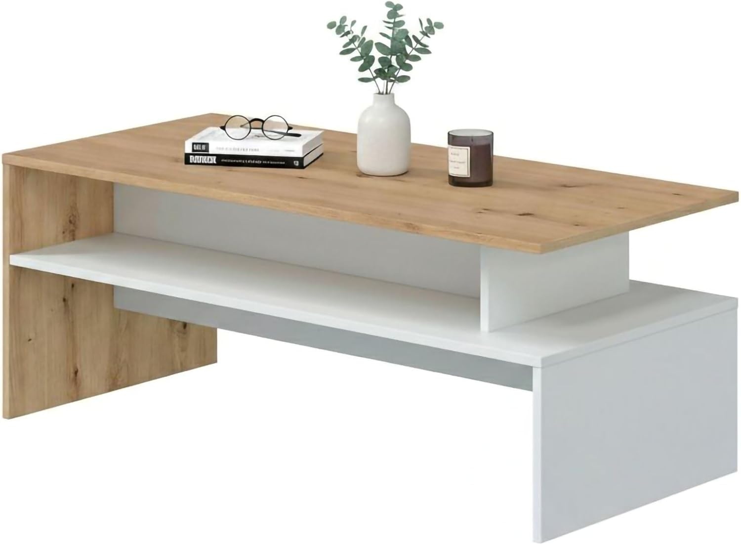 Thumbnail 1 de Dmora Tavolino Vail: tavolo basso salotto con contenitori, Rovere Nodi e Bianco lucido