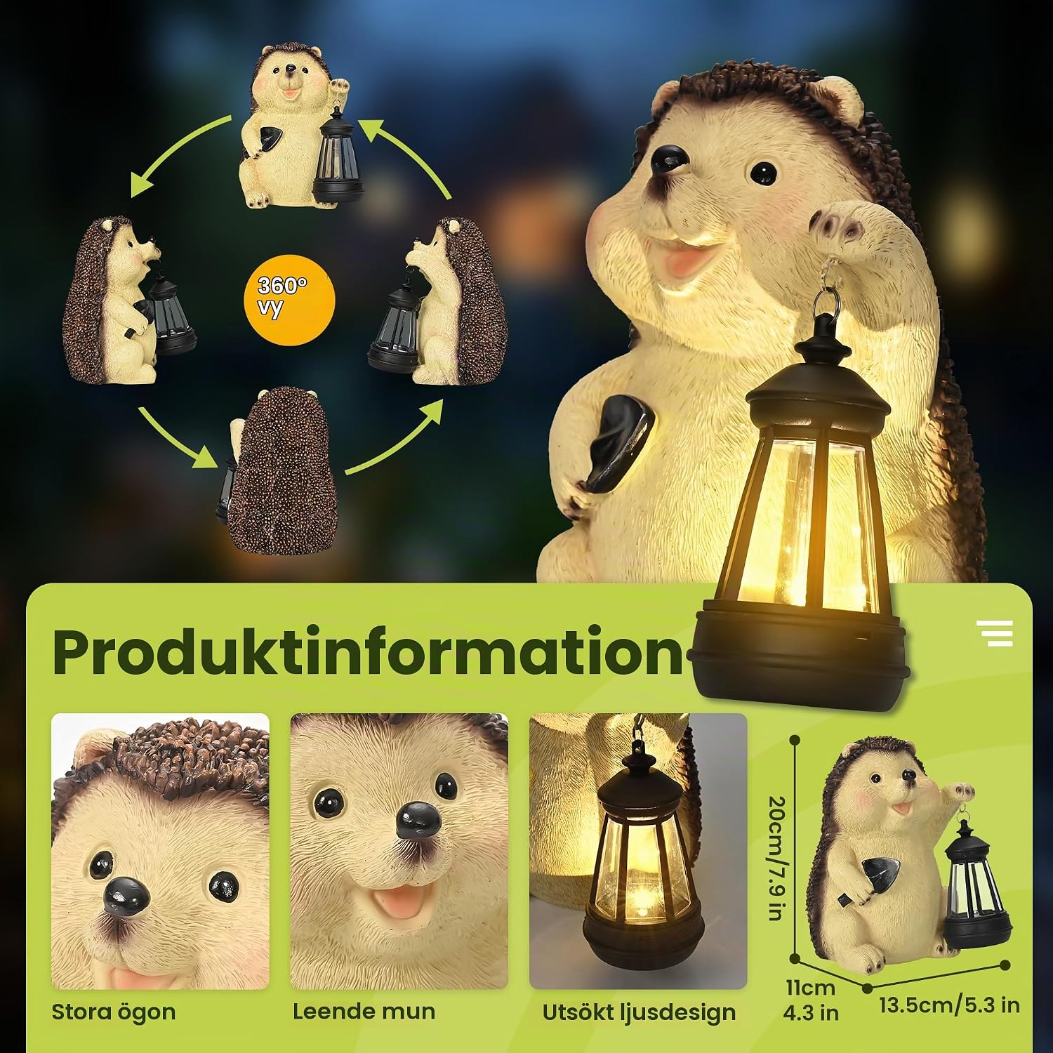 Detalle 2 de GIGALUMI EU10479 igelkottsfigur med vattentät LED-sollykta i polyresin