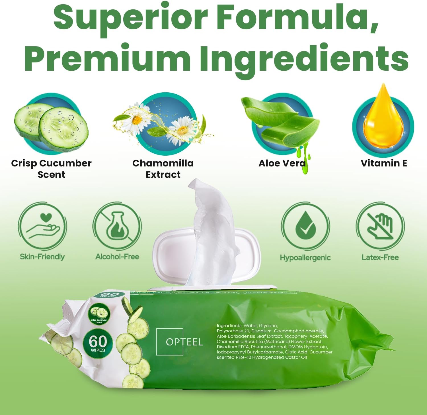 Detalle 2 de OPTEEL AW-720C Extra-Large Adult Wipes, 8 x 13 in, No-Rinse, Cucumber Scent