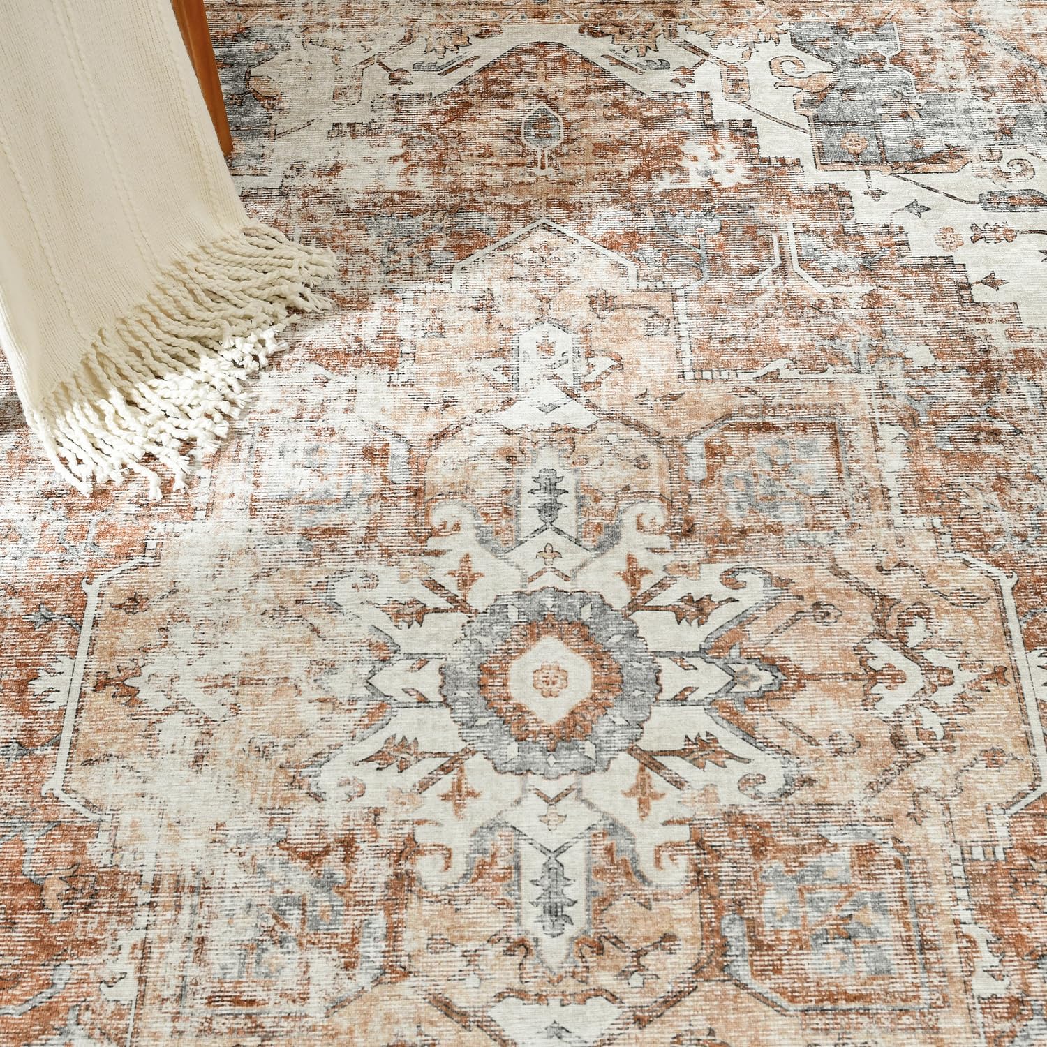 Thumbnail 6 de JINCHAN ZDJCRGKABUL-3x10-D Runner Rug, 3' x 10', Washable Floral, Brick Red