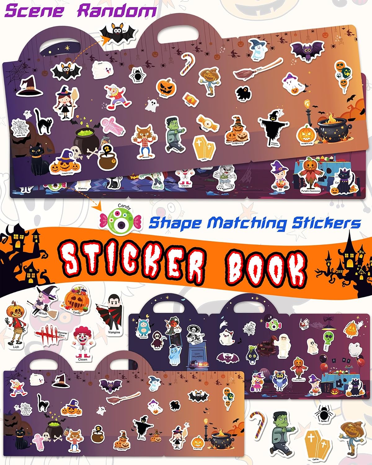 Detalle de Walenced Walenced-Halloween Reusable Halloween Sticker Book, 72 Vinyl Stickers