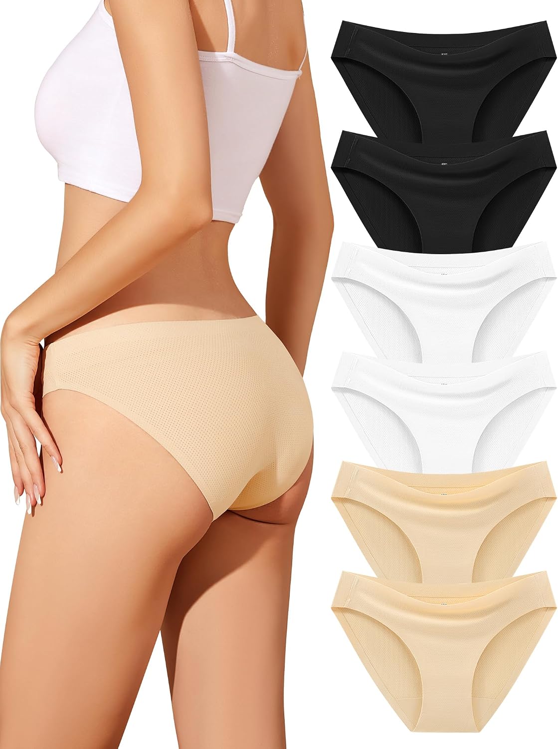 Detalle de ANSUKOO naadloze damesculotte, ademend, low waist en set van 6