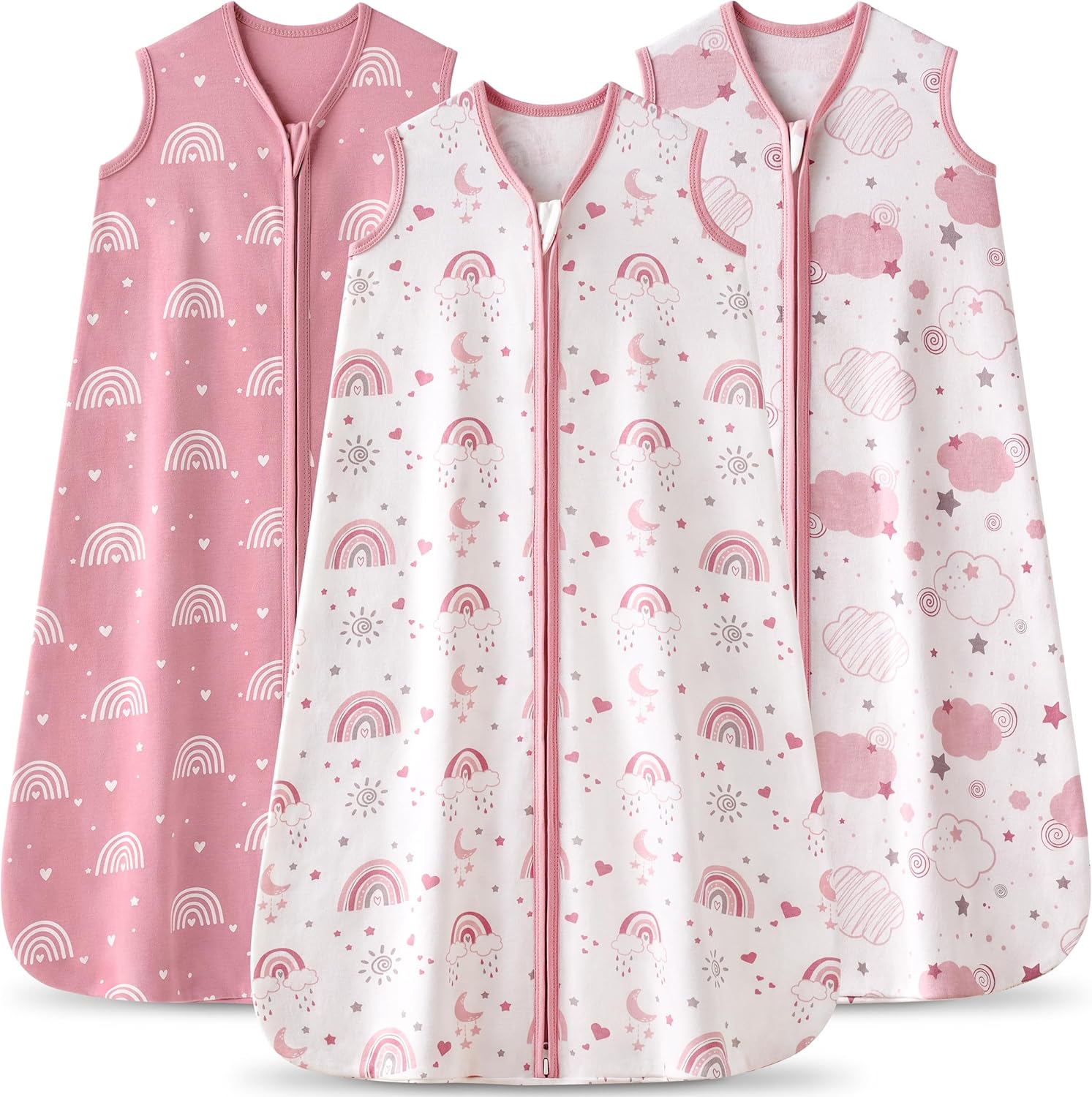 Detalle de FIEMOL Baby Sleeping Bag 12-18 Months 0.5 Tog – 3 Pack Cotton Sleep Sack (76-89cm) Pink Rainbow
