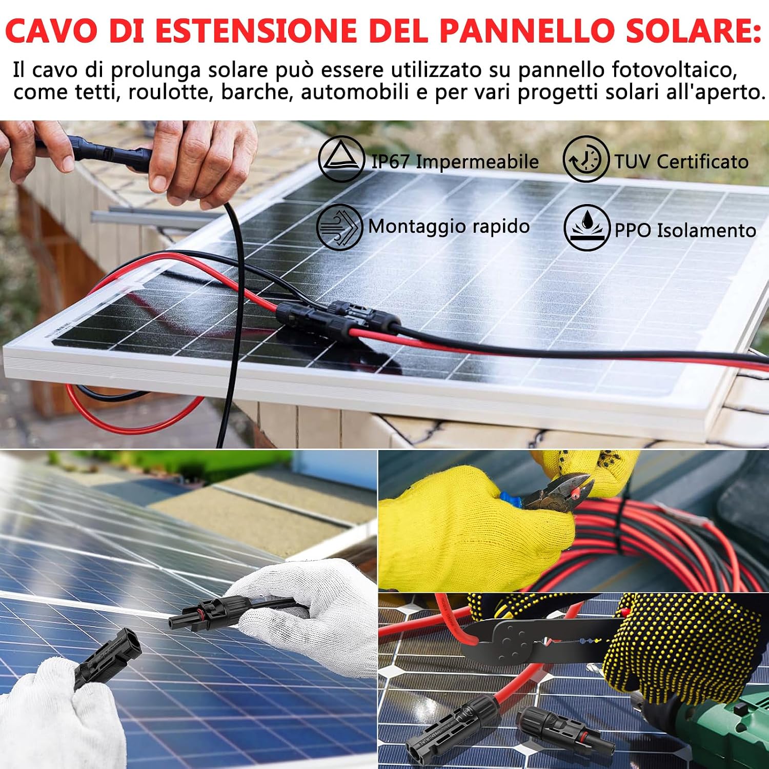 Thumbnail 5 de Oududianzi Cavo Solare 6mm² (10m) con connettori IP67 per pannelli fotovoltaici