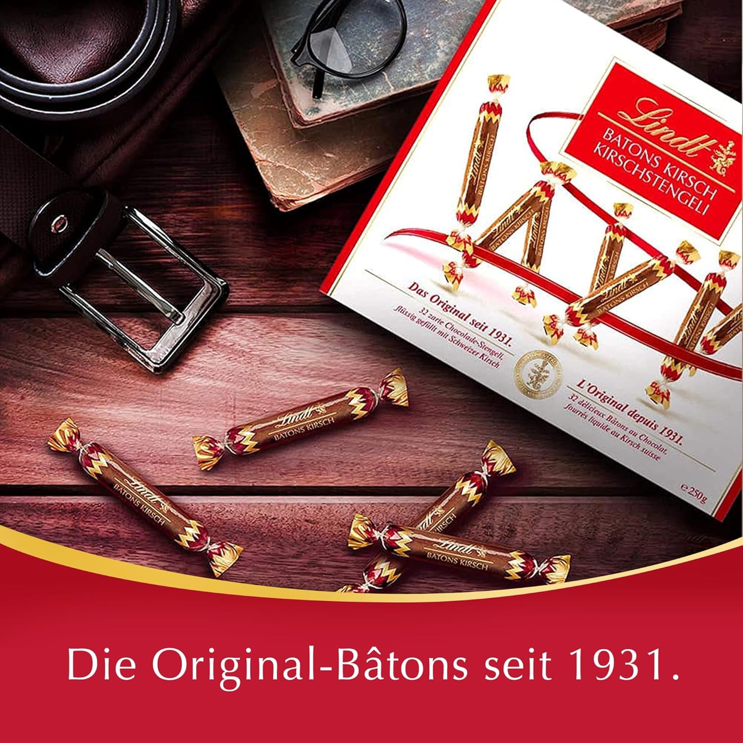 Detalle 2 de Lindt Batons Kirschstengeli 250 g 🍫