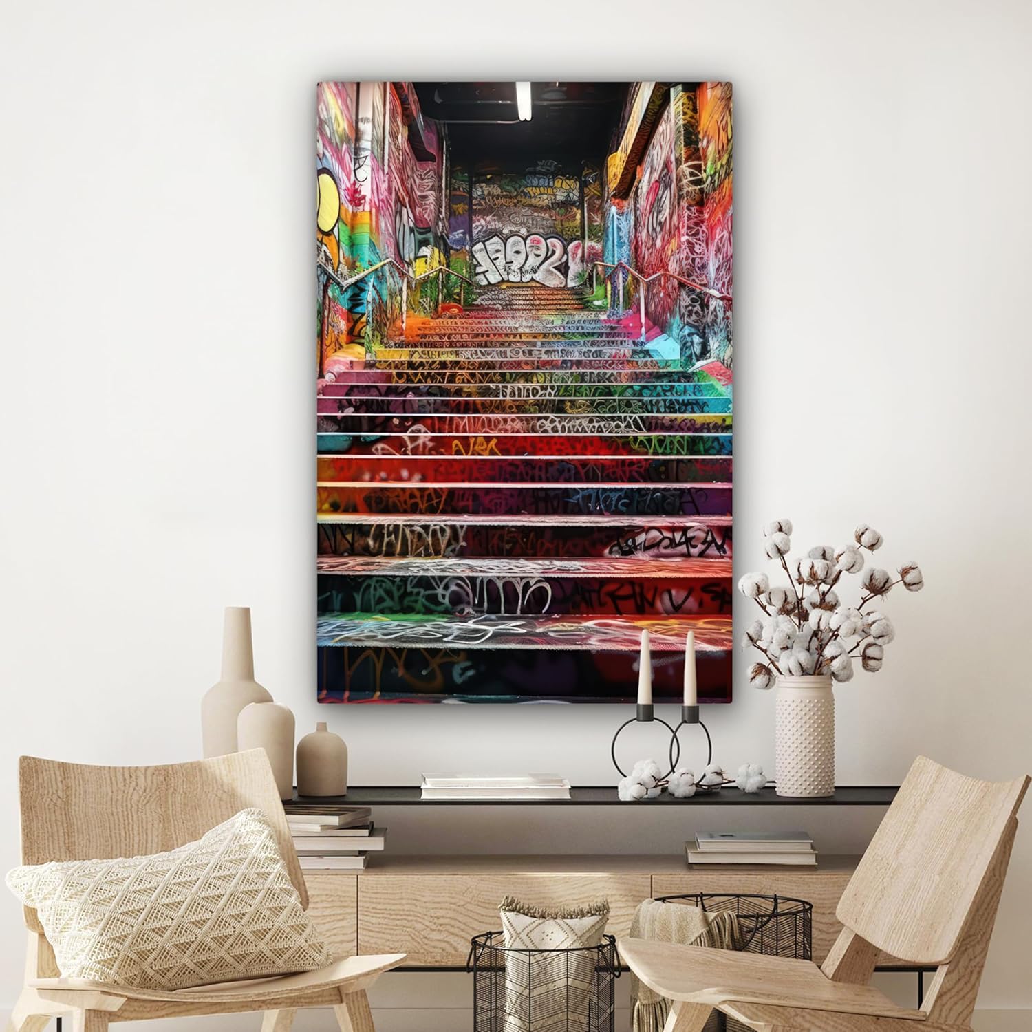 Thumbnail 6 de Impressions sur toile MuchoWow© 80x120 cm – déco murale Graffiti en couleurs, sans perçage
