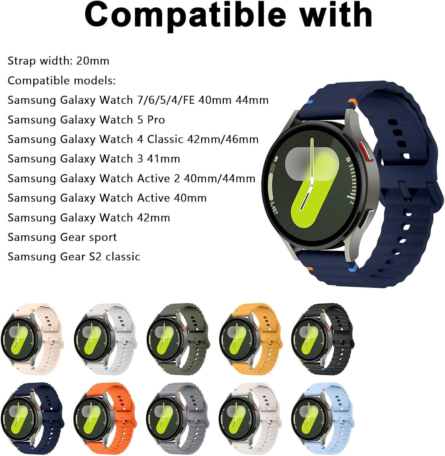 Thumbnail 2 de Aieero Silicone Watch Strap for Samsung Galaxy Watch 7/6/5/4 – 20mm Quick-Release, Gapless Band
