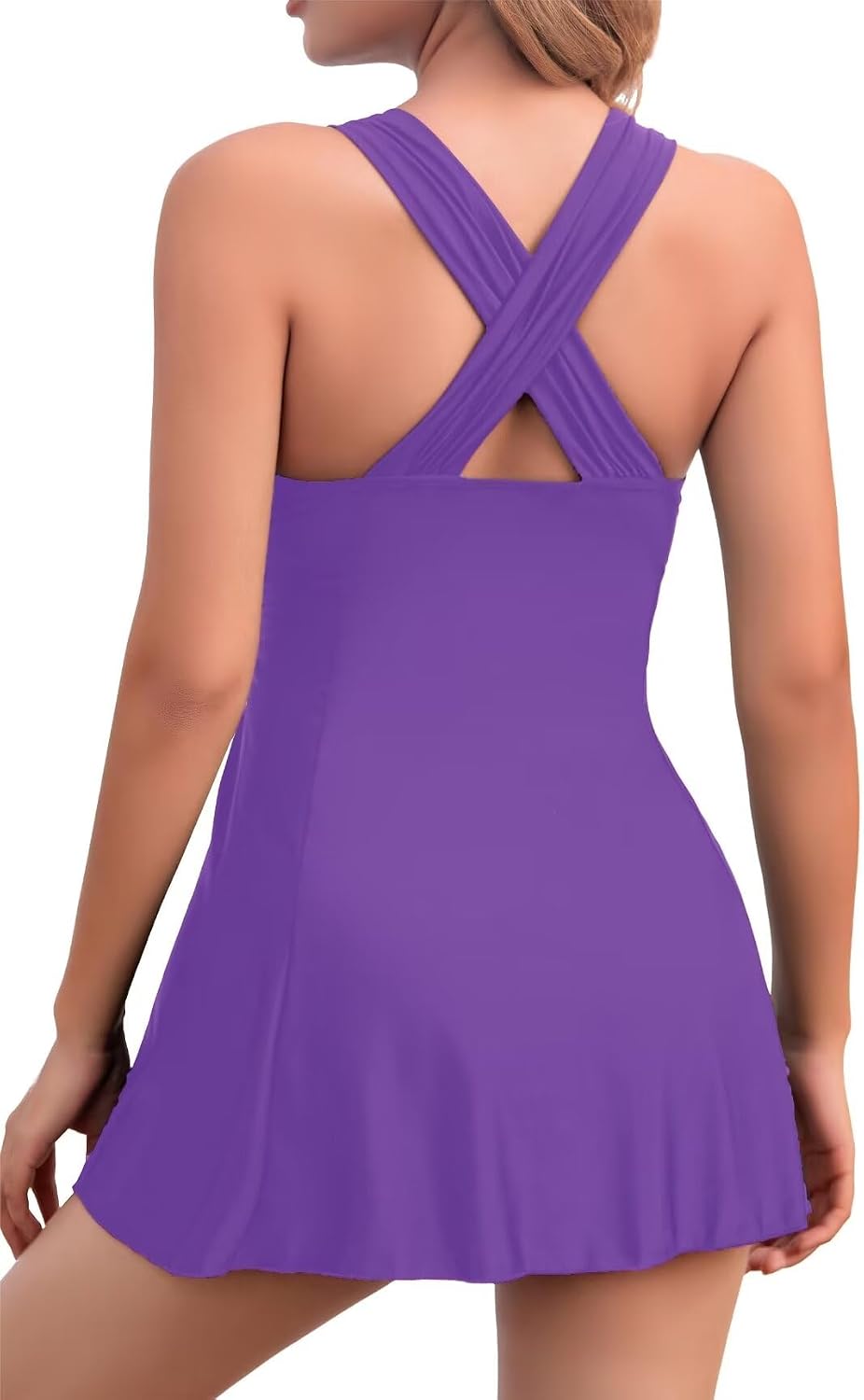 Detalle de COCOPEAR Women's Elegant Crossover One Piece Swimdress with Floral Skirt