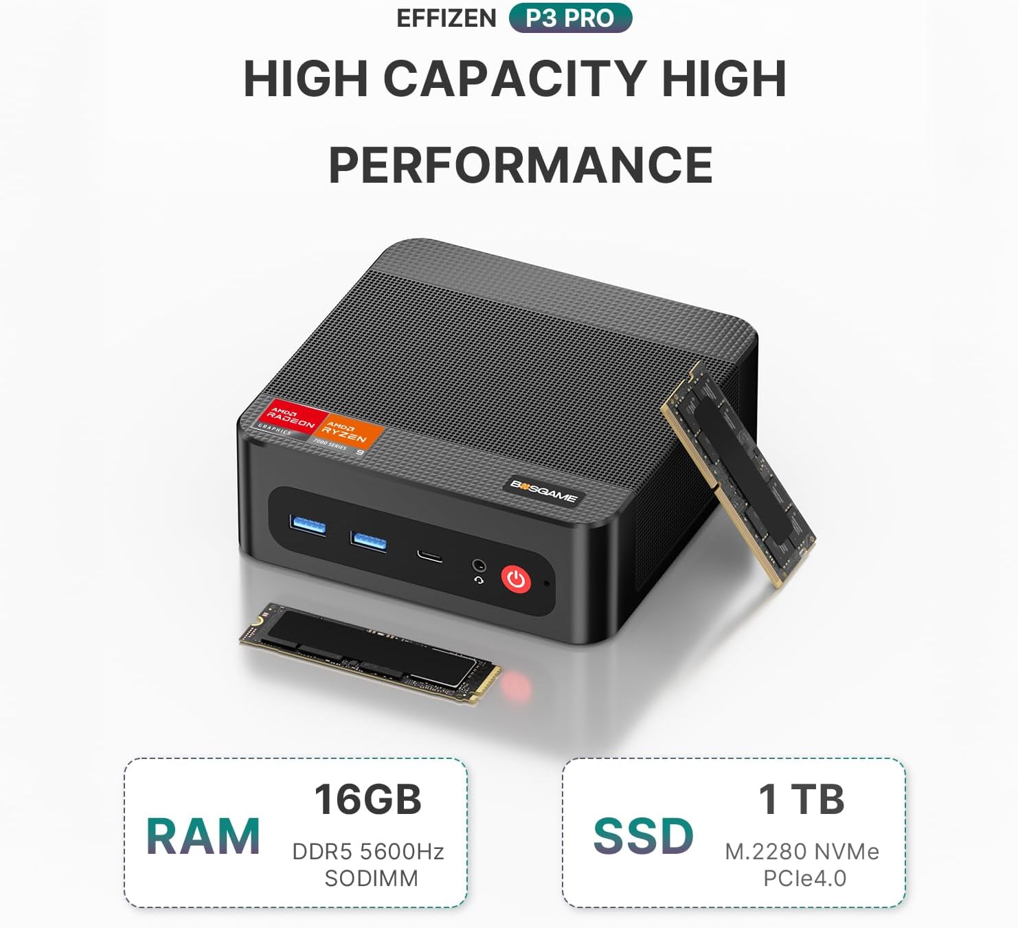 Thumbnail 3 de BOSGAME P3 Pro Gaming Mini PC with Ryzen 9 7940HS and Radeon 780M