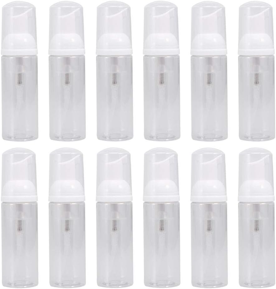 Healifty 12pc Plastic Foam Dispenser Bottles (Refillable, 50ml) – White travel hand soap & shampoo containers