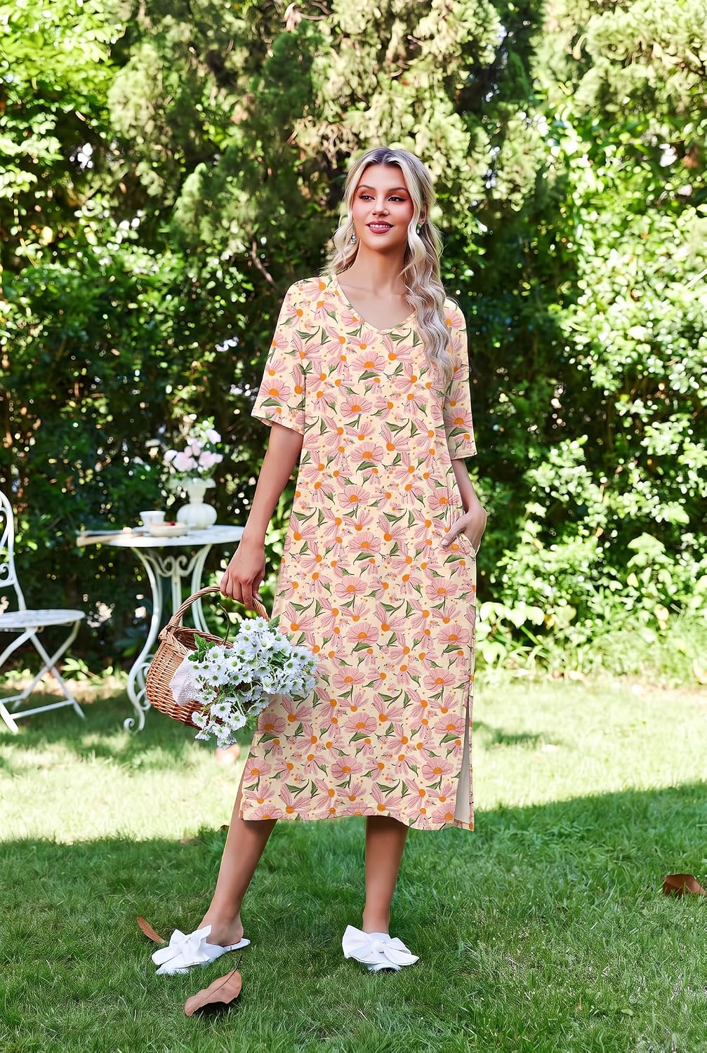 Detalle de Ekouaer Women's Nightgown in Bamboo Viscose