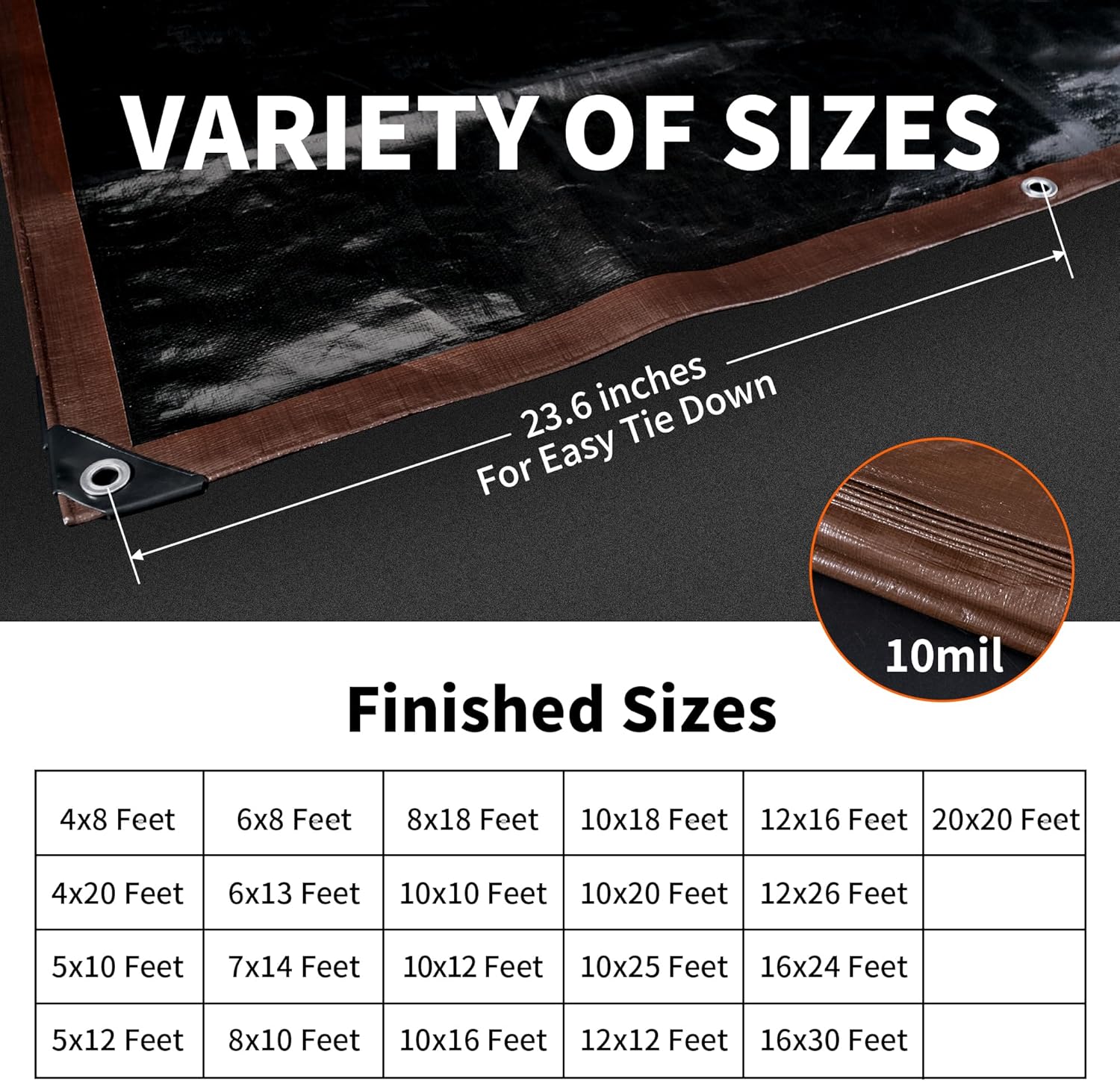 Thumbnail 5 de TARPAL 8x18 Feet Heavy Duty Tarp – 10 Mil Waterproof Multiuse Cover (Brown/Black)