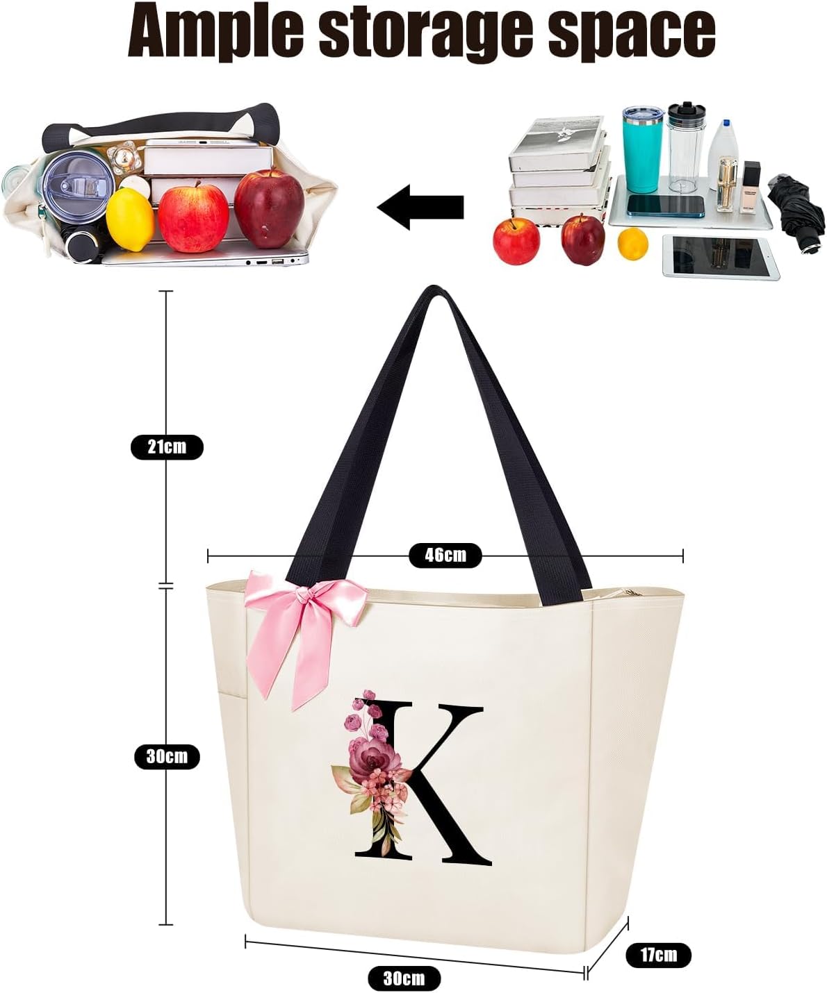 Thumbnail 2 de Vavabox A-Z Initial Personalised Tote Bag – Beige, Waterproof and Lightweight Gift for Women