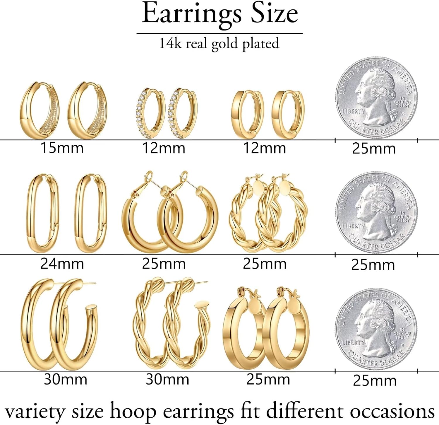 Detalle 2 de TINGN Boucles d'oreilles créoles épaisses – argent sterling 925 & plaqué or 14K, hypoallergéniques, 9 paires variées
