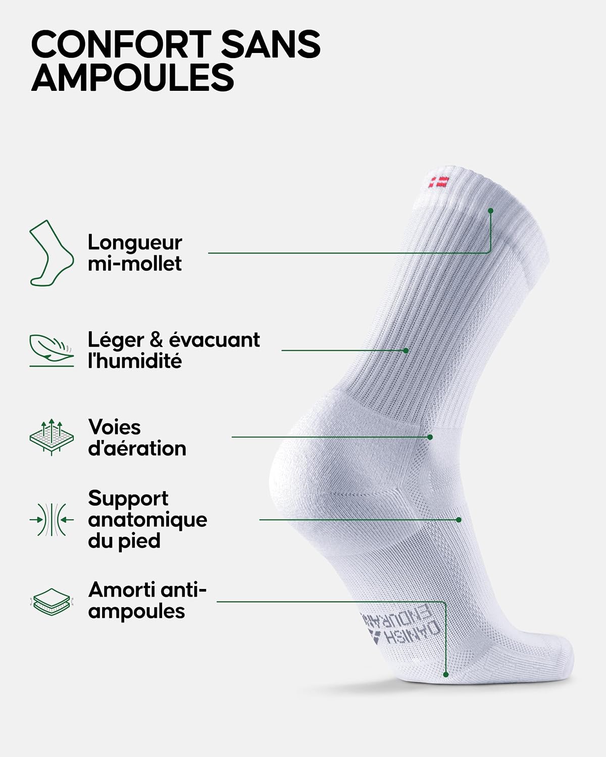 Thumbnail 2 de DANISH ENDURANCE Chaussettes Hautes de Running Longue Distance (lot 3 ou 5) – confort sans frottement