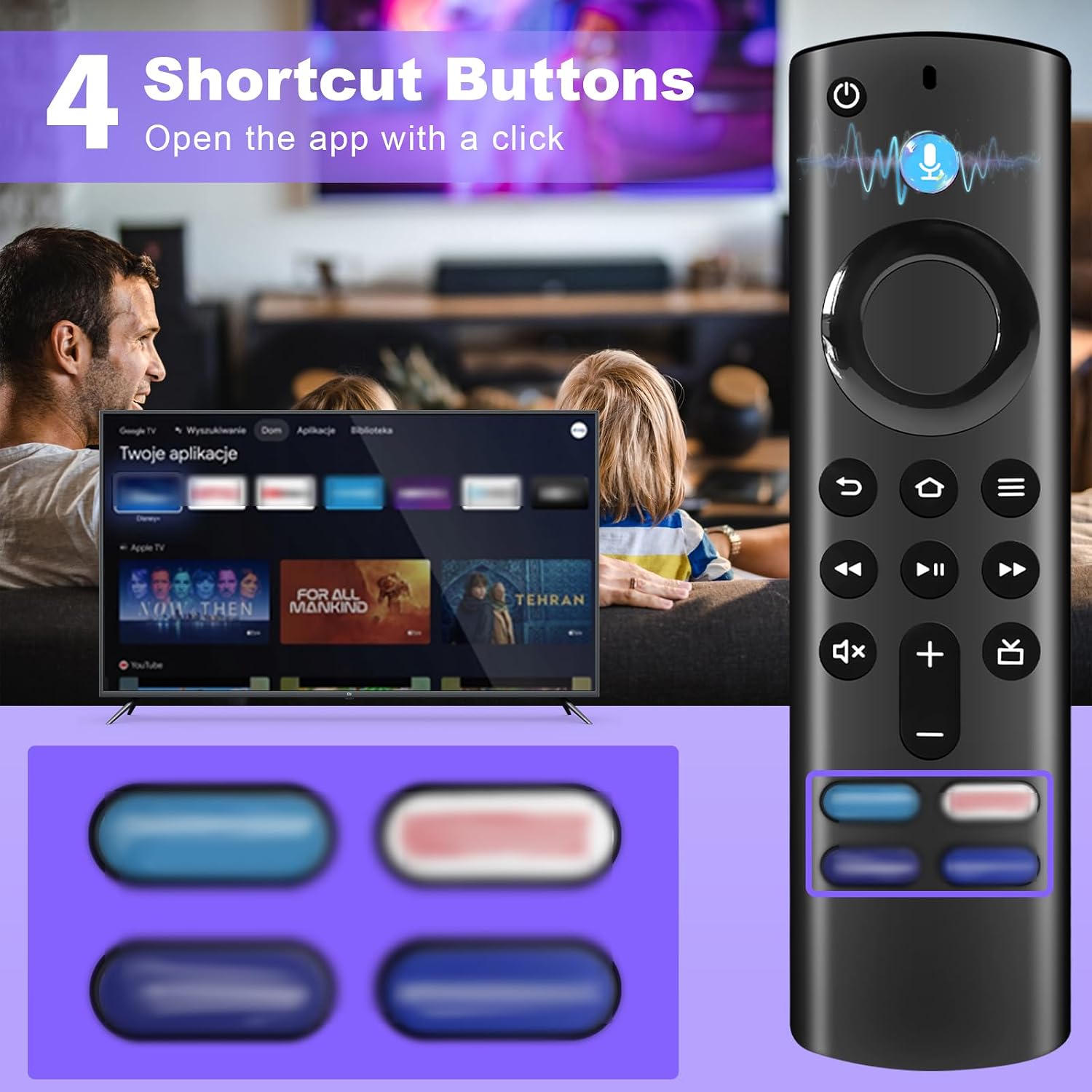 Detalle de Mando a Distancia de Voz de Repuesto para AMZ F-ire TV S-Tick (2nd/3rd/Lite/HD) y S-Tick 4K/Max: 4 teclas rápidas y control por voz