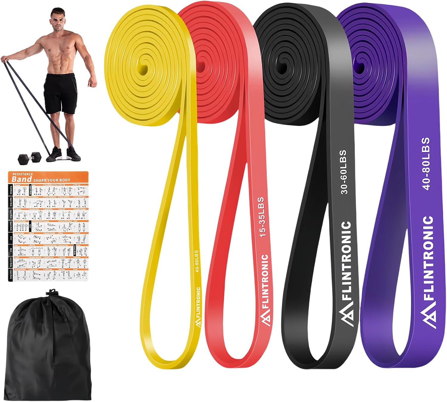 Detalle de Flintronic Resistance Bands Set — 4 Levels of Elasticity for Home Workouts and Mobility