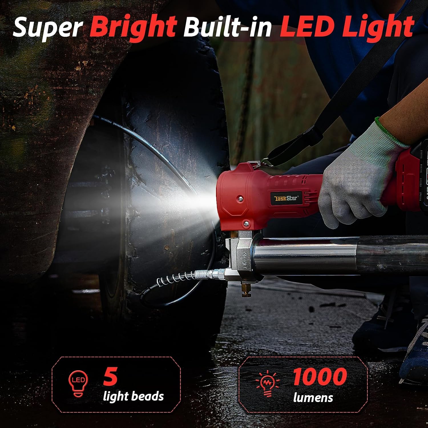 Thumbnail 5 de TaskStar B001 REDNEW Cordless Grease Gun, 10,000 PSI, LED Light