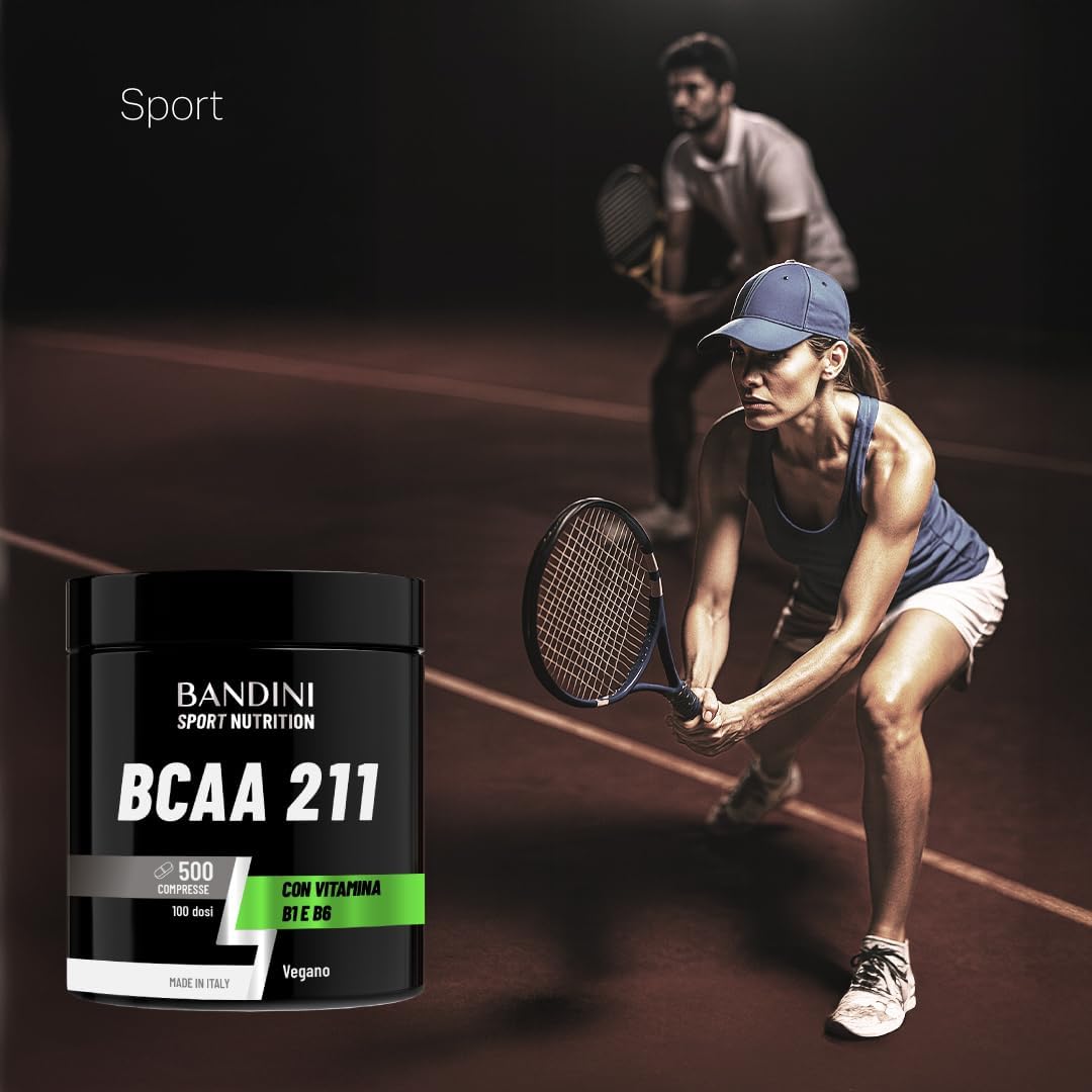 Detalle 2 de Bandini AMINOACIDI RAMIFICATI BCAA 211 con Vitamina B1 e B6 — 500 Compresse da 1050 mg per Recupero Muscolare (2:1:1) vegan
