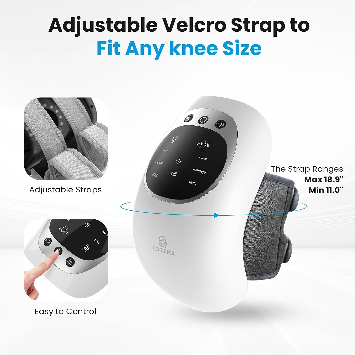 Detalle 2 de COMFIER Knie-Massagegerät kabellos mit Rotlicht, LCD-Display, Wärme- & Vibrationsmassage (3 Temperaturen)