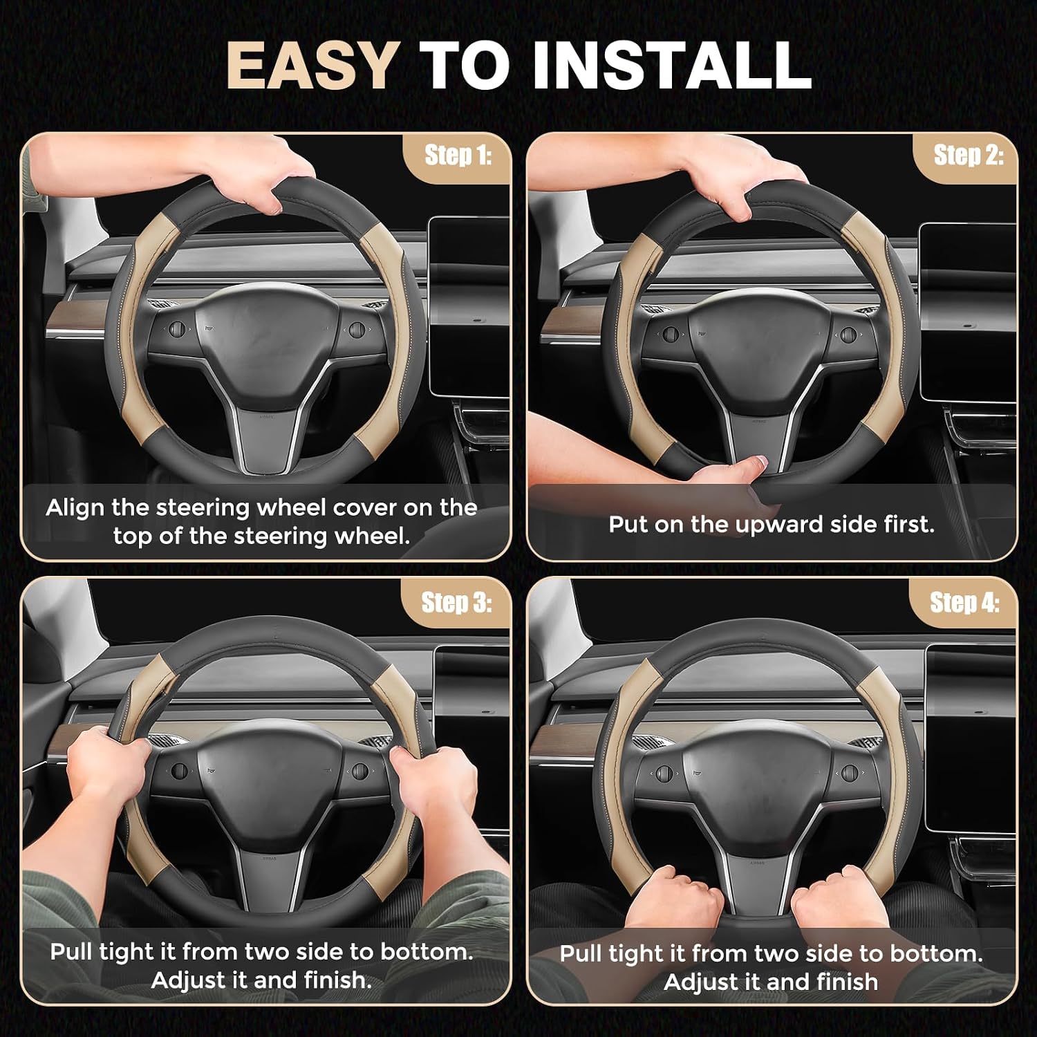 Detalle de FLORICH Steering Wheel Cover, Microfiber Leather