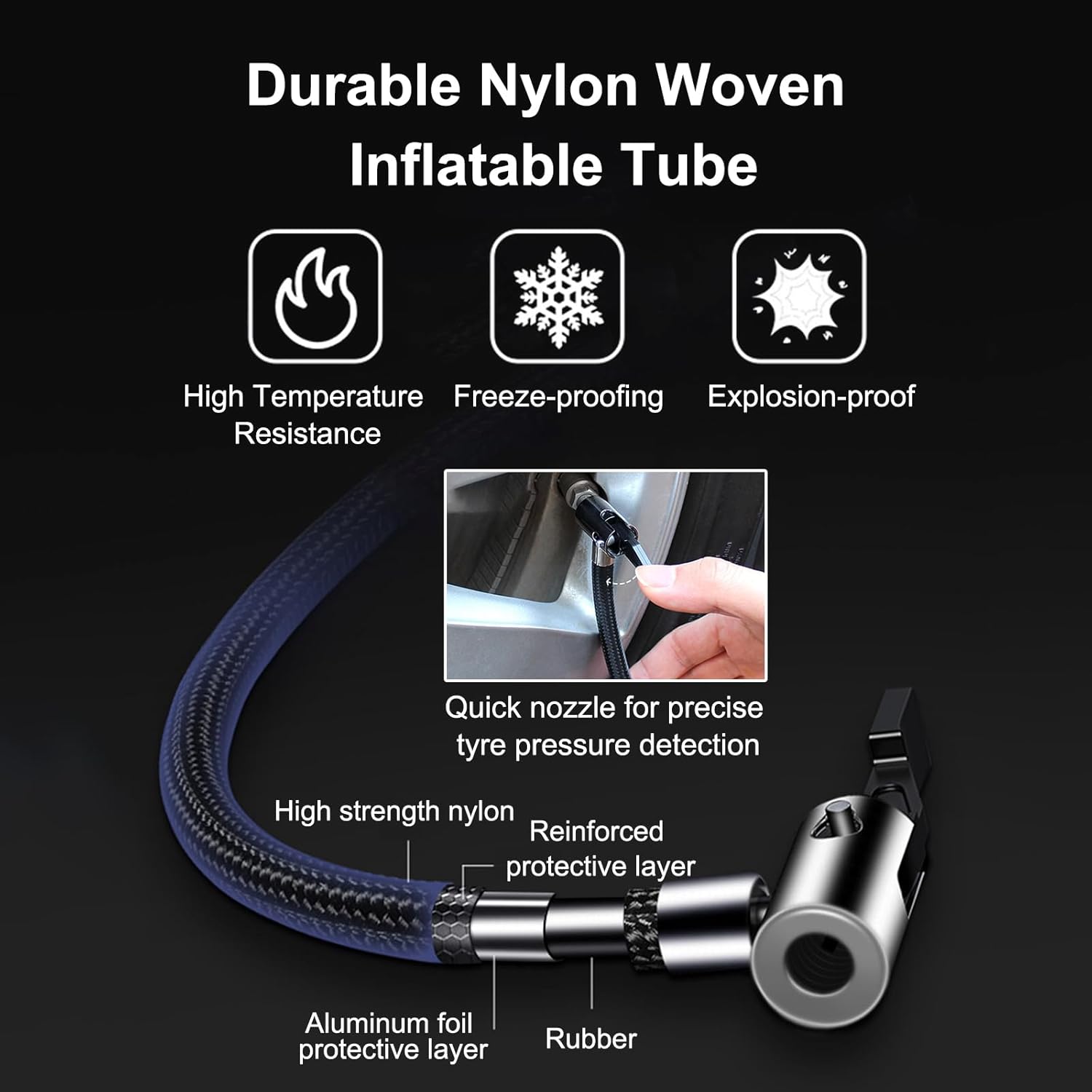 Detalle 2 de ProChosen Cordless Tyre Inflator Air Compressor (12V, 7000mAh) – Portable 150 PSI with LCD Display, LED Light and 3 Nozzles