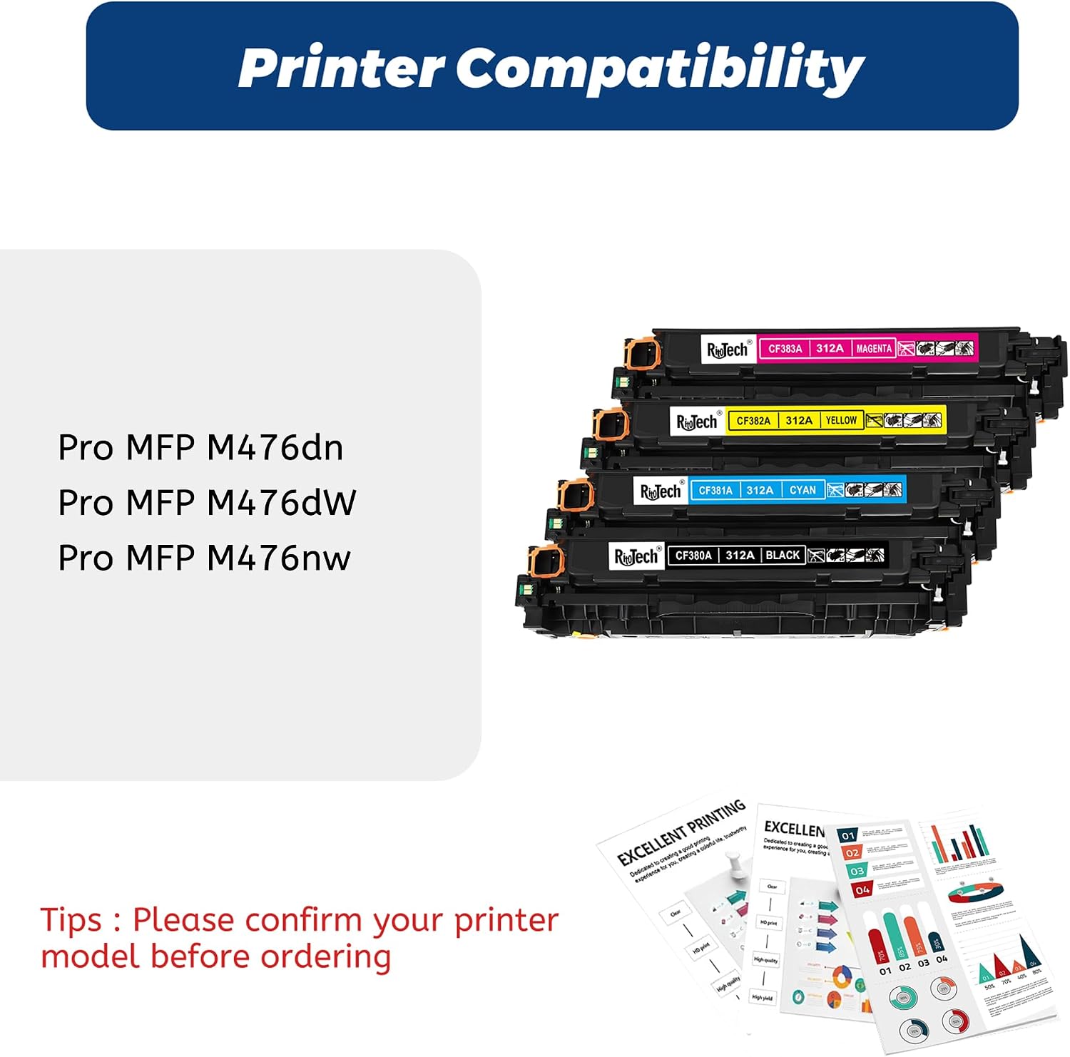 Detalle de RitoTech 312A Toner Cartridge 4-Pack for HP M476, Black and Colour