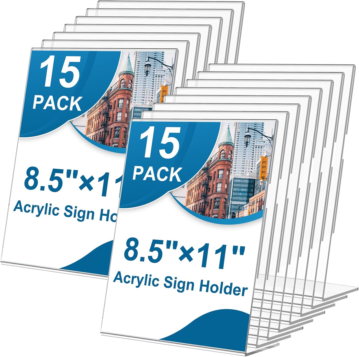 Seencool SlantAcrylic Slant Back Sign Holder, 15-Pack Acrylic 8.5 x 11