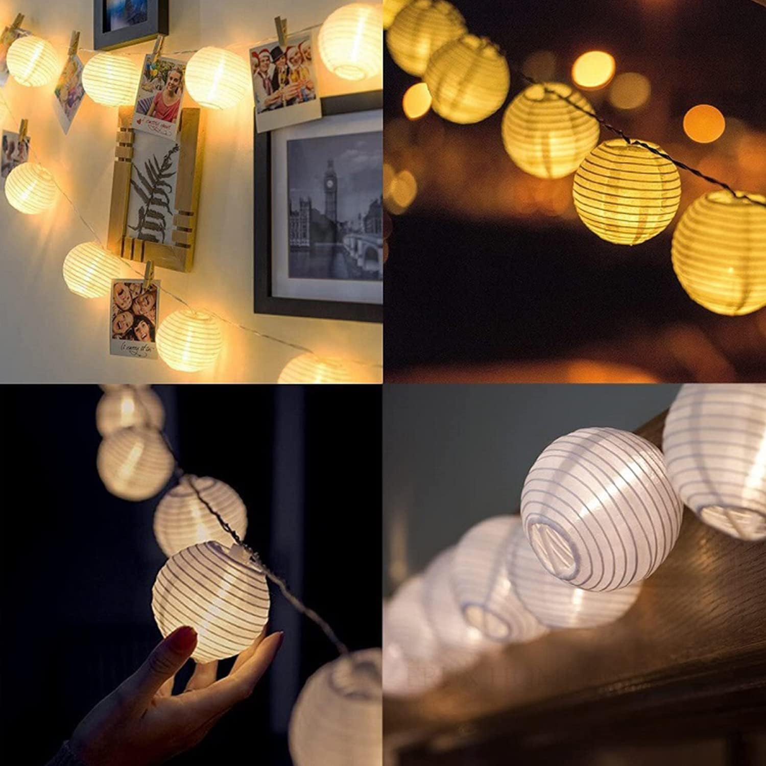 Detalle de LED Lampions Lichterkette Außen Strom – 10 m, 50 LED Lampions, 8 Modi, Fernbedienung, Memoryfunktion, IP65