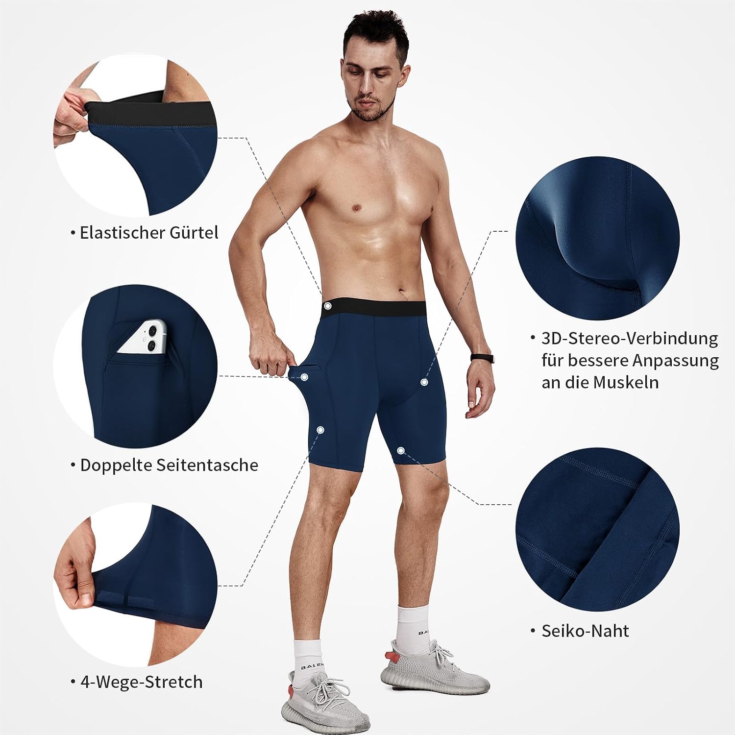 Detalle de Niksa 1 or 3 Pack Mens Compression Shorts – Base Layer Running Shorts with Phone Pockets