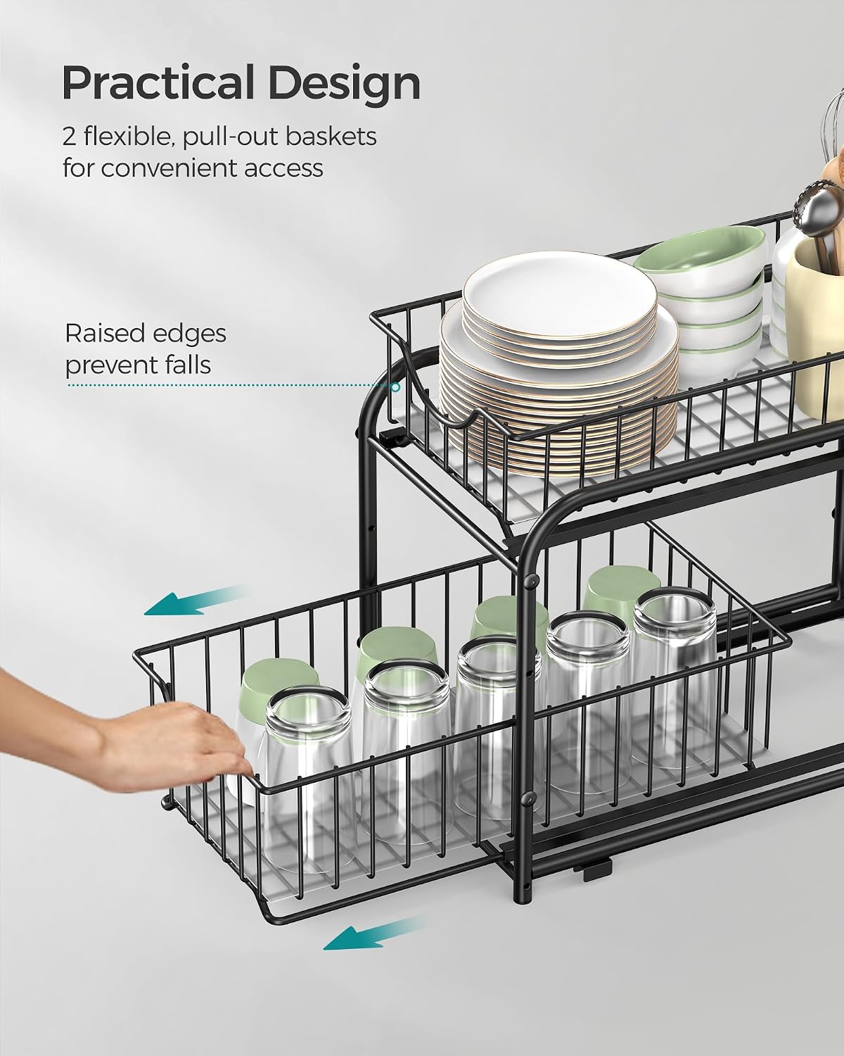 Thumbnail 6 de SONGMICS UKCS017B01 Pull-Out Cabinet Organizer, 2-Tier Adjustable Steel Baskets, Ink Black