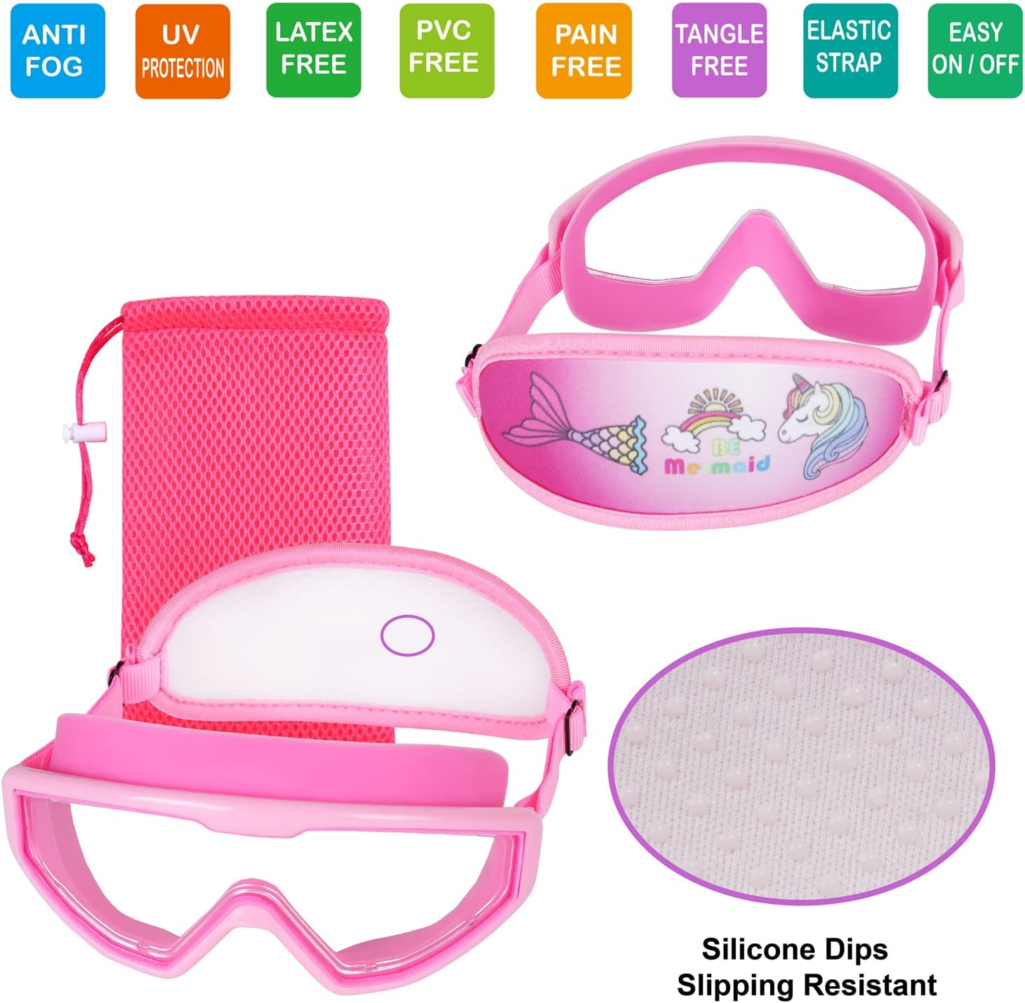 Thumbnail 1 de RUIGAO Kids Swim Goggles Age 4-7: No Hair Pull, Soft Band, No Tangle