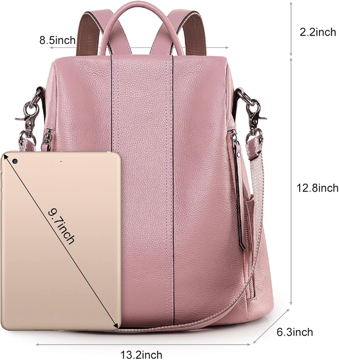 Detalle de S-ZONE Femmes Sac à Dos en Cuir Souple – Sac à Dos, Fourre-tout et Anti-vol en cuir véritable