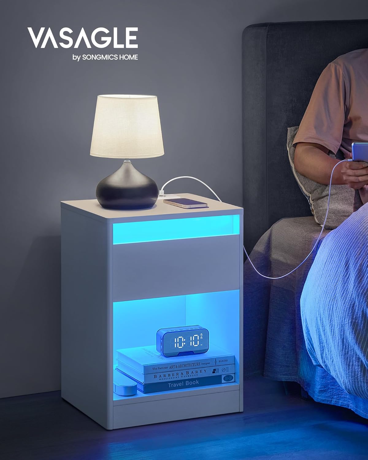 Detalle de VASAGLE Kailyn Colección - Mesita con Carga USB y Luz LED