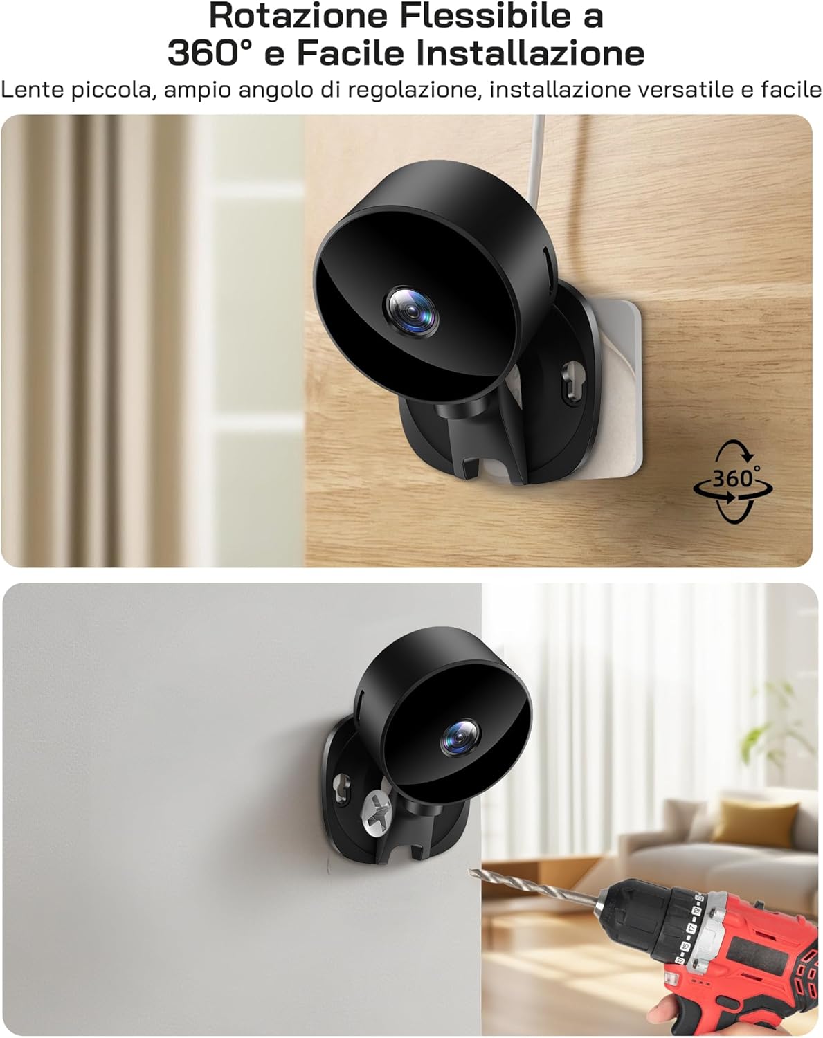 Detalle 2 de WOLFANG Telecamera WiFi Interna 1080P: visione notturna, audio bidirezionale e compatibilità Alexa/Google Home