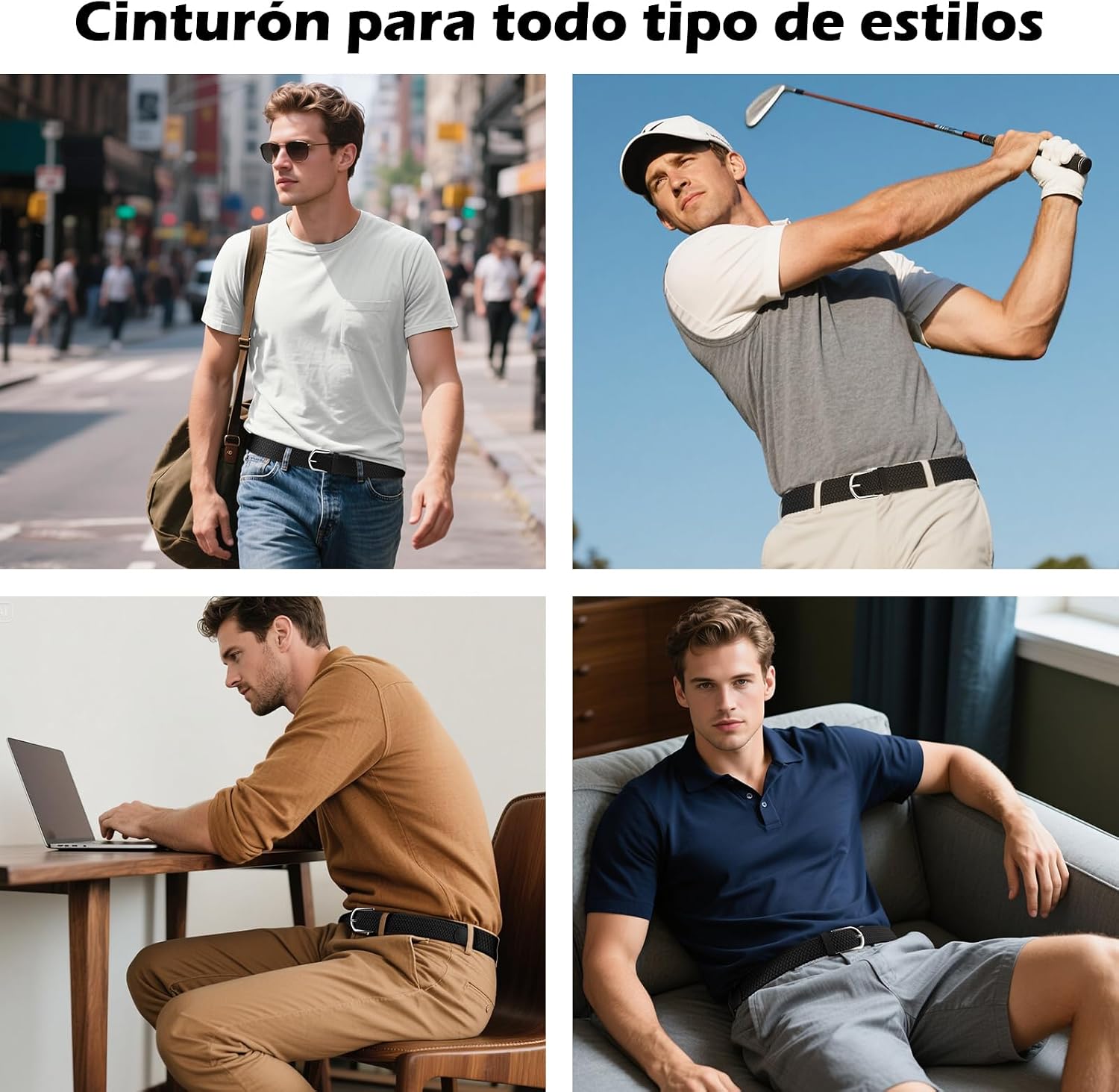Detalle 2 de TANGCHAO Cinturón trenzado elástico para jeans