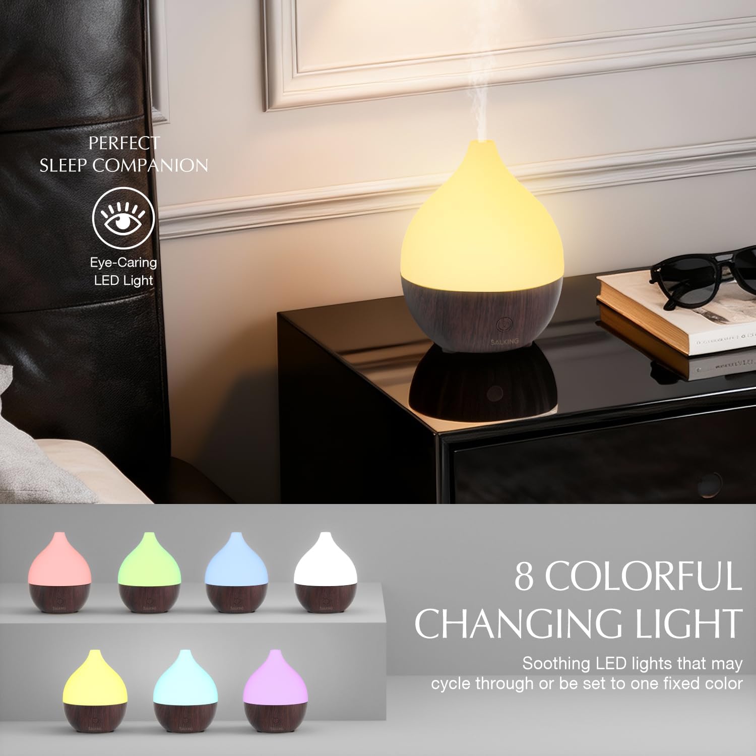 Thumbnail 1 de SALKING Essential Oil Diffuser 100ml – Small Ultrasonic Diffuser with Auto Shut-Off (Dark Wood)