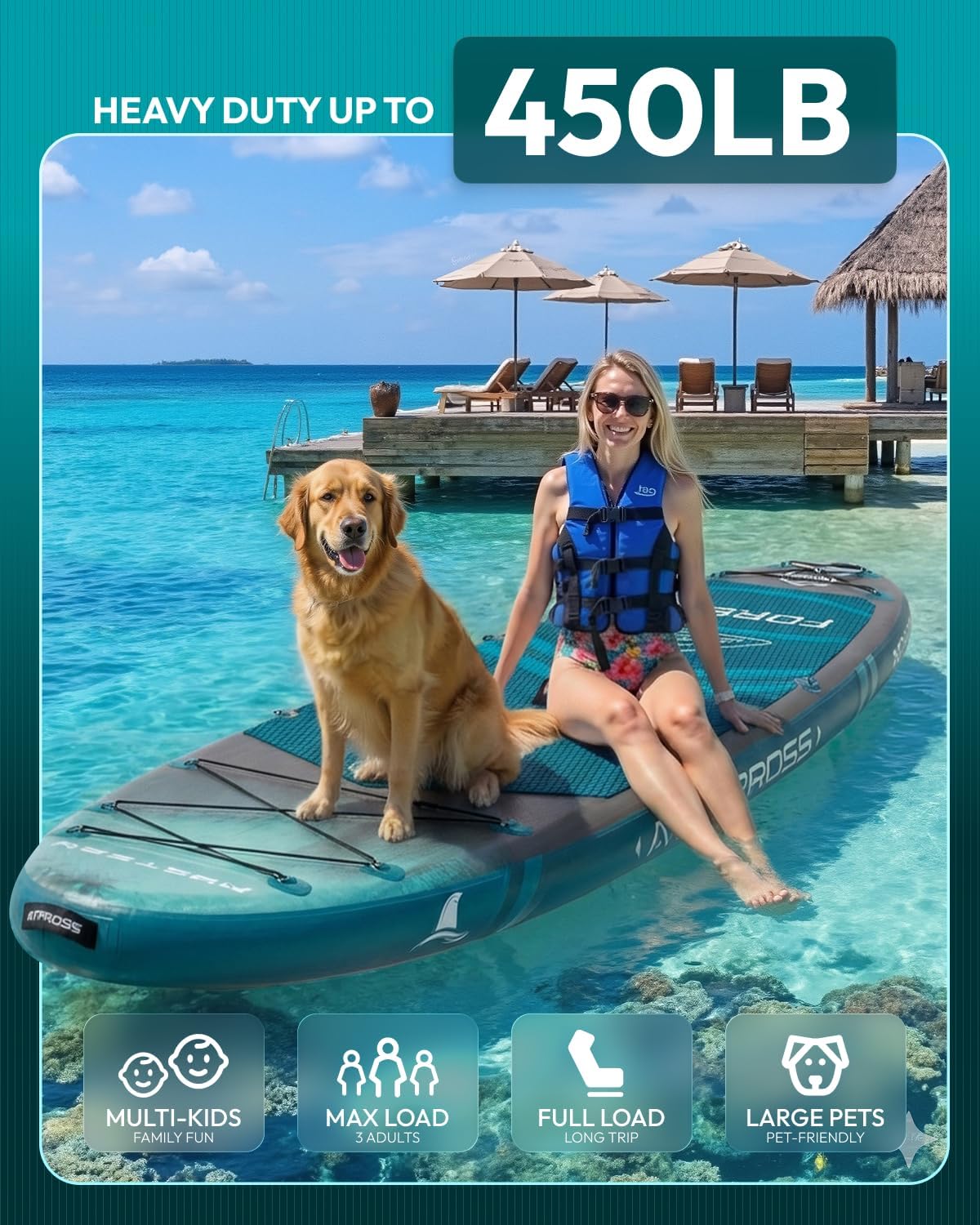 Detalle de ATPROSS 11'6" x 35" Inflatable Paddle Board with All-in-One Kit: Extra-Wide, 450 lb Capacity