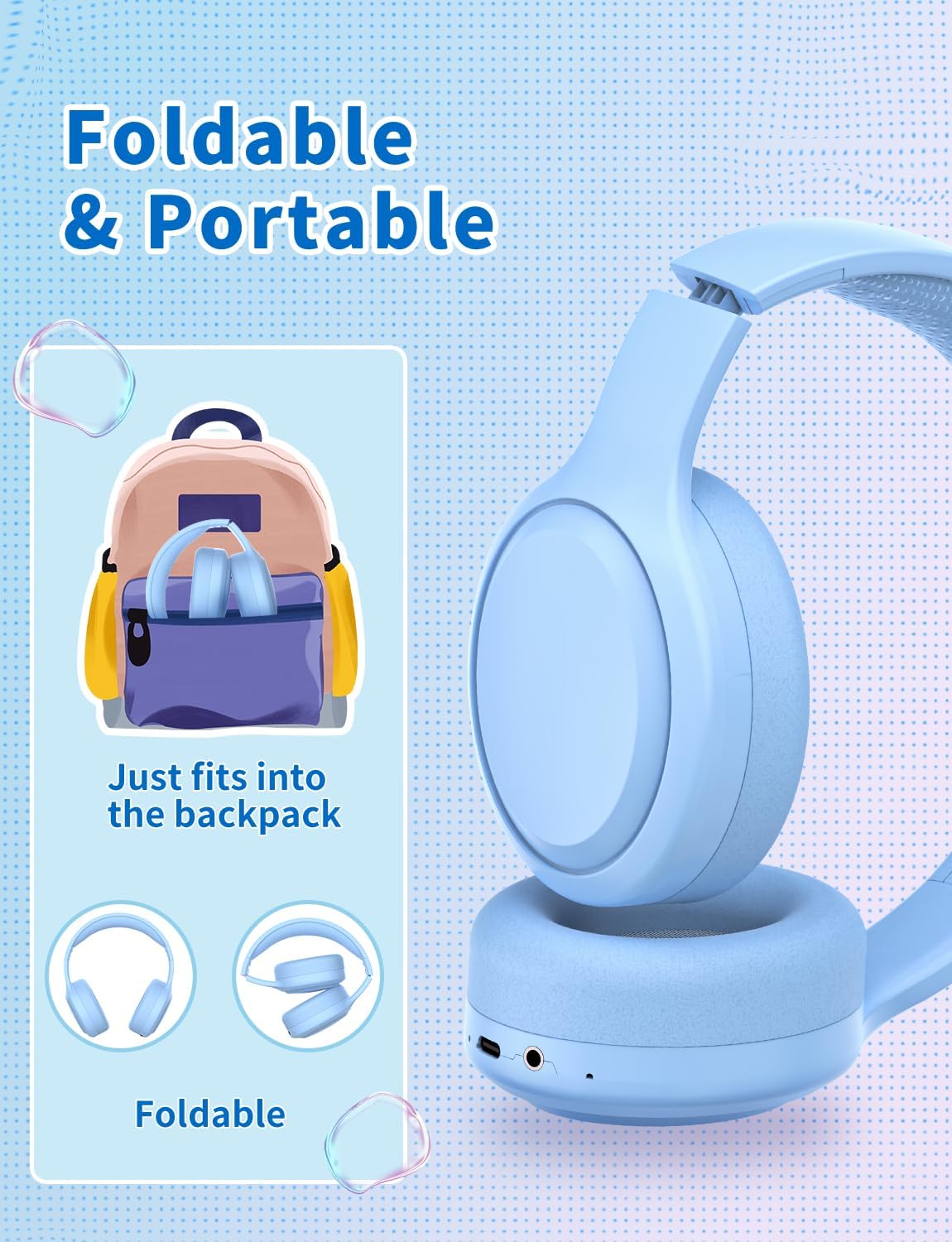 Thumbnail 6 de Xunpuls Bluetooth-Kopfhörer für Kinder – faltbar, kabellos, 2-in-1 mit Kabeloption