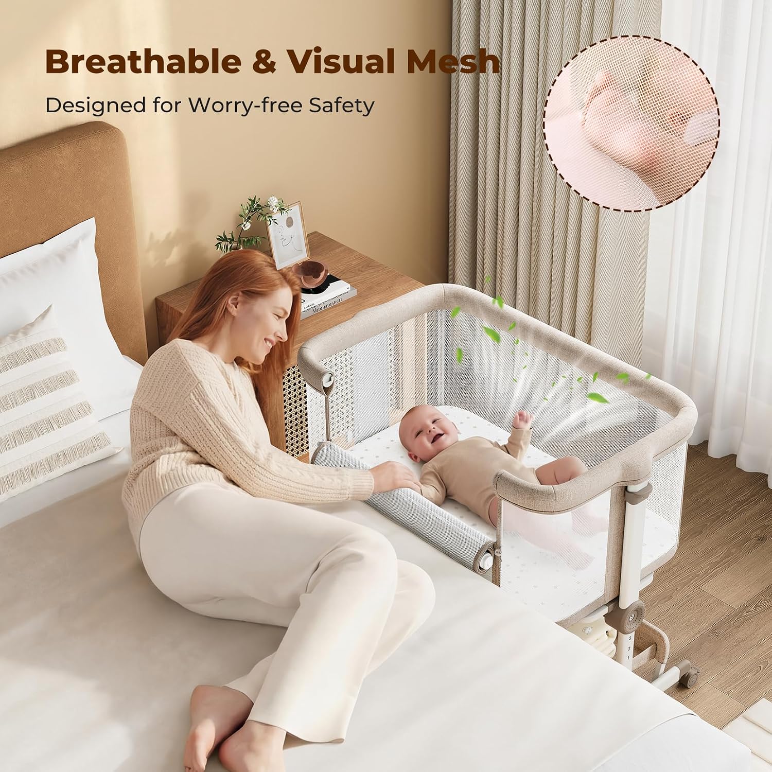 Thumbnail 1 de Ezebaby OD-368A Bedside Bassinet with 7 Height Positions and Mesh Sides