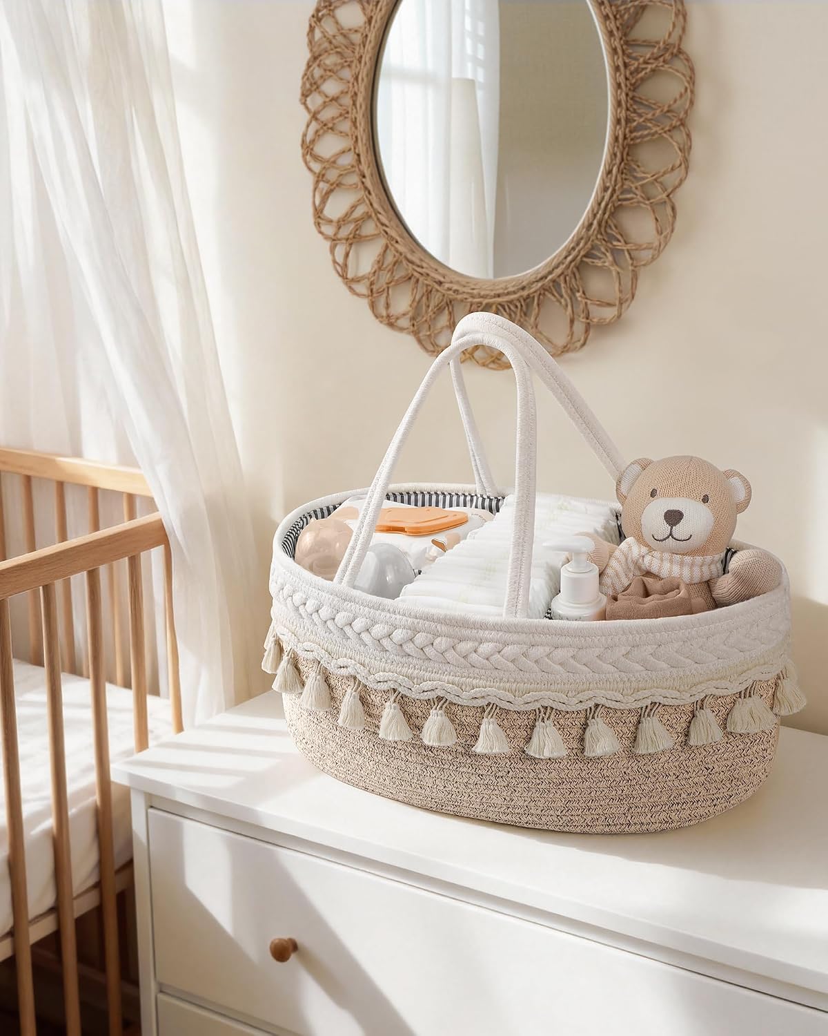Thumbnail 1 de Maliton Baby Windel Caddy Organizer – Boho Wickeltisch Aufbewahrung 45×27×18 cm
