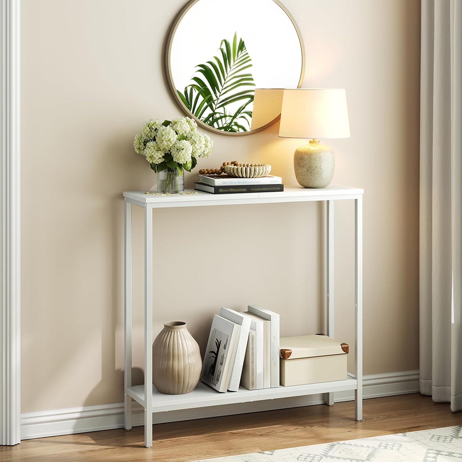 Detalle de HOOBRO Table Console étroite avec étagère – 75 x 22 x 75 cm, blanc EWW22XG01