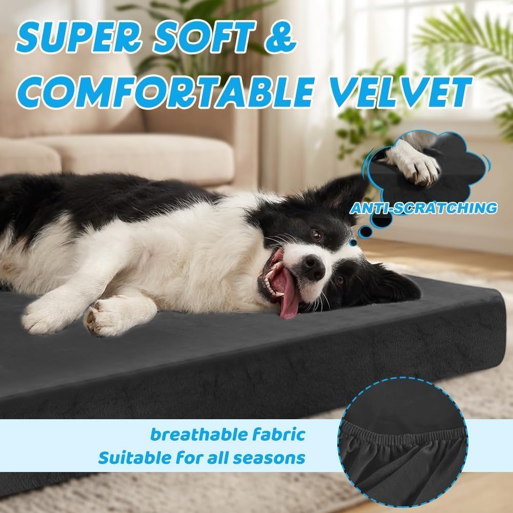 Thumbnail 2 de DUJUIKE copriletto impermeabile per cani in velluto, con elastico (nero) e fodera lavabile