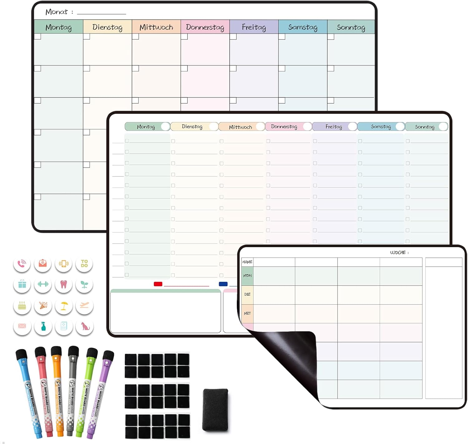 MCCORL Magnetisch Wochenplaner + Monatsplaner + Familienplaner – 3er-Set für Kühlschrank & Whiteboard