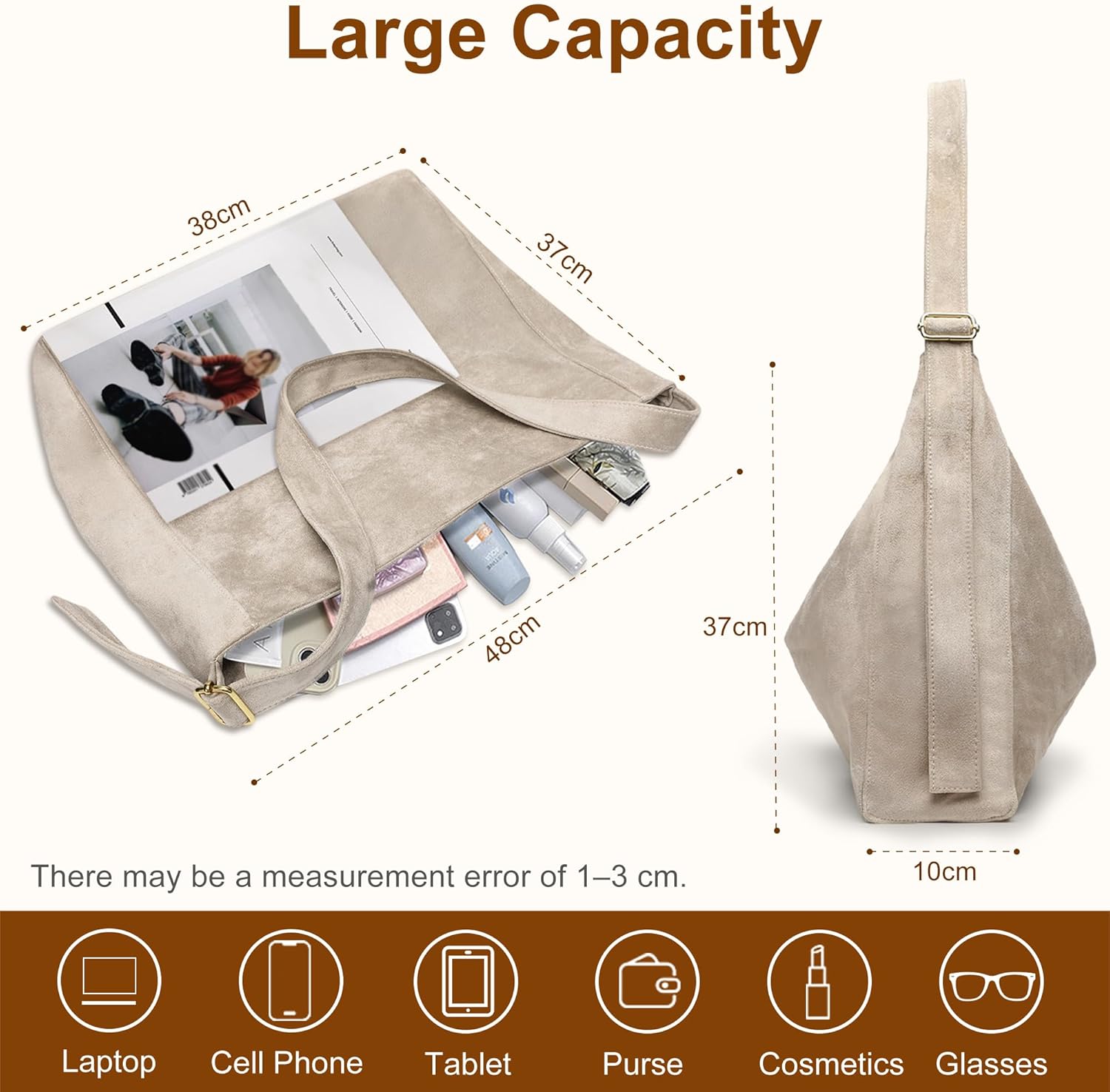 Thumbnail 2 de Gluckstar Sac à Main Femme Grand Cabas – Daim Suédé, polyvalent et spacieux