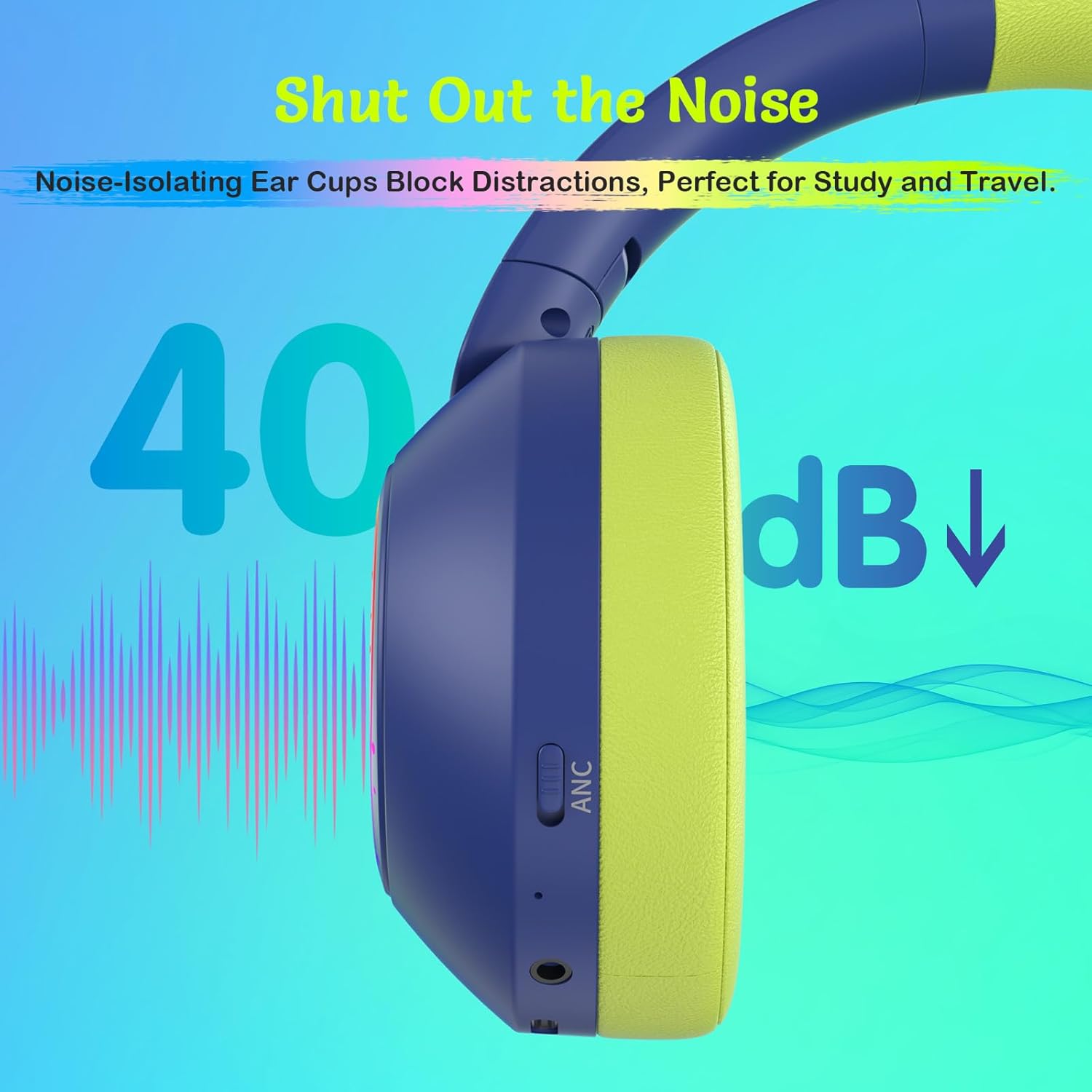 Thumbnail 2 de TONOSHARK Noise Cancelling Headphones for Kids (Blue) – RGB Lights, 60H Playtime, Bluetooth 5.4